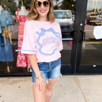 Pink Gingham USA Tee-210 Casual Blouses-PEACH LOVE-July & June Women's Fashion Boutique Located in San Antonio, Texas