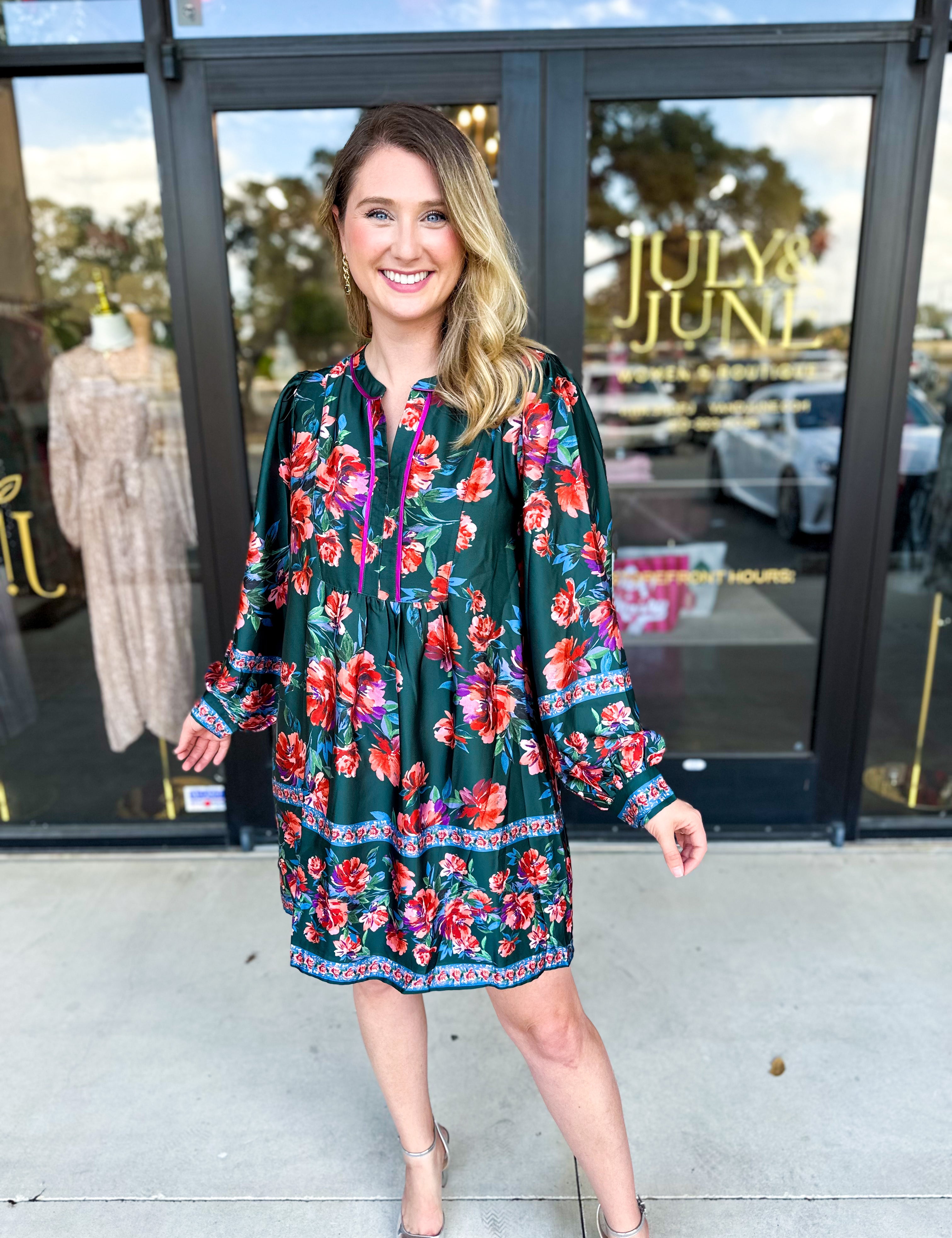 Jewel Tones Floral Mini Dress-510 Mini-FATE-July & June Women's Fashion Boutique Located in San Antonio, Texas