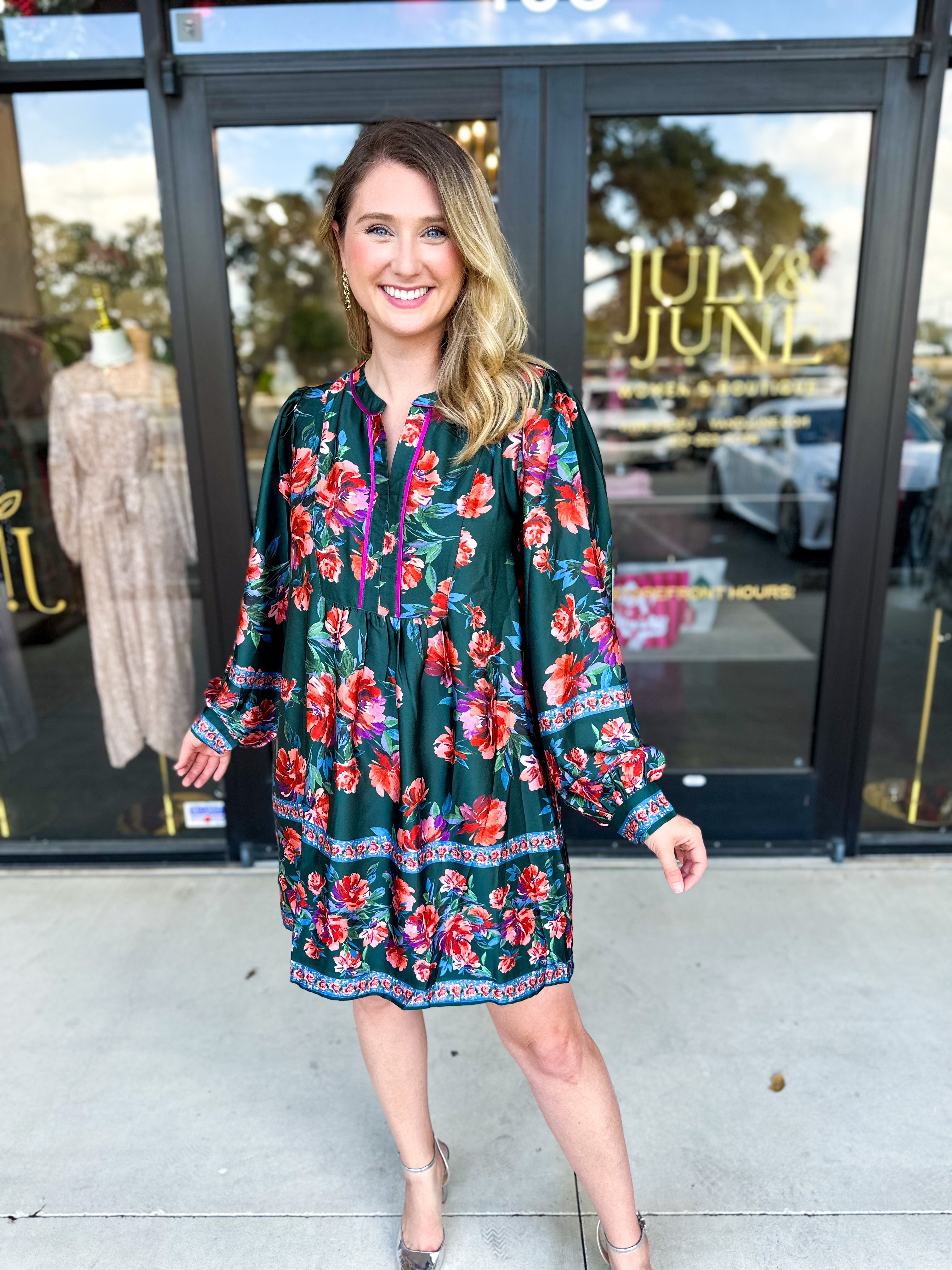 Jewel Tones Floral Mini Dress-510 Mini-FATE-July & June Women's Fashion Boutique Located in San Antonio, Texas