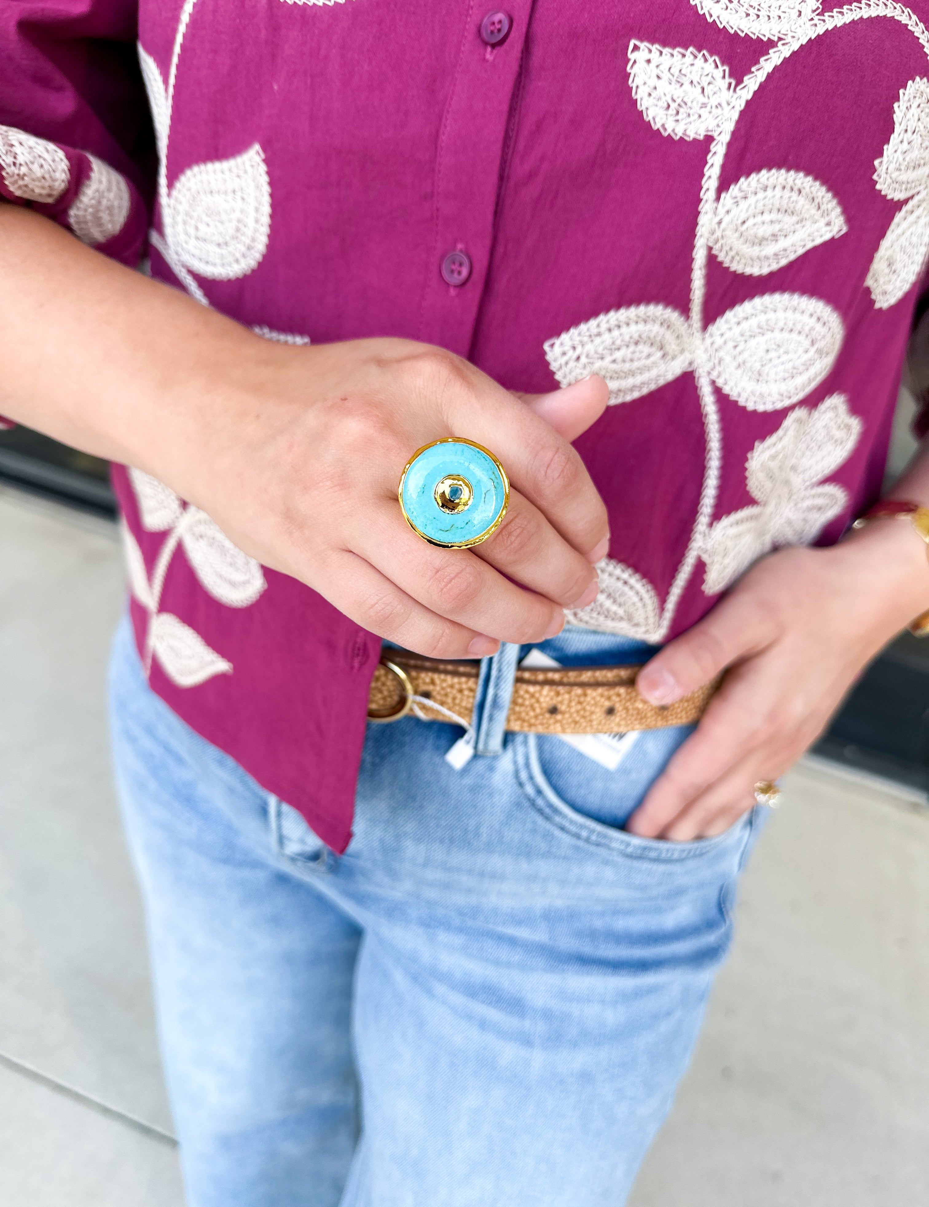 Easton Elle - Round Turquoise Ring-110 Jewelry & Hair-Easton Elle-July & June Women's Fashion Boutique Located in San Antonio, Texas