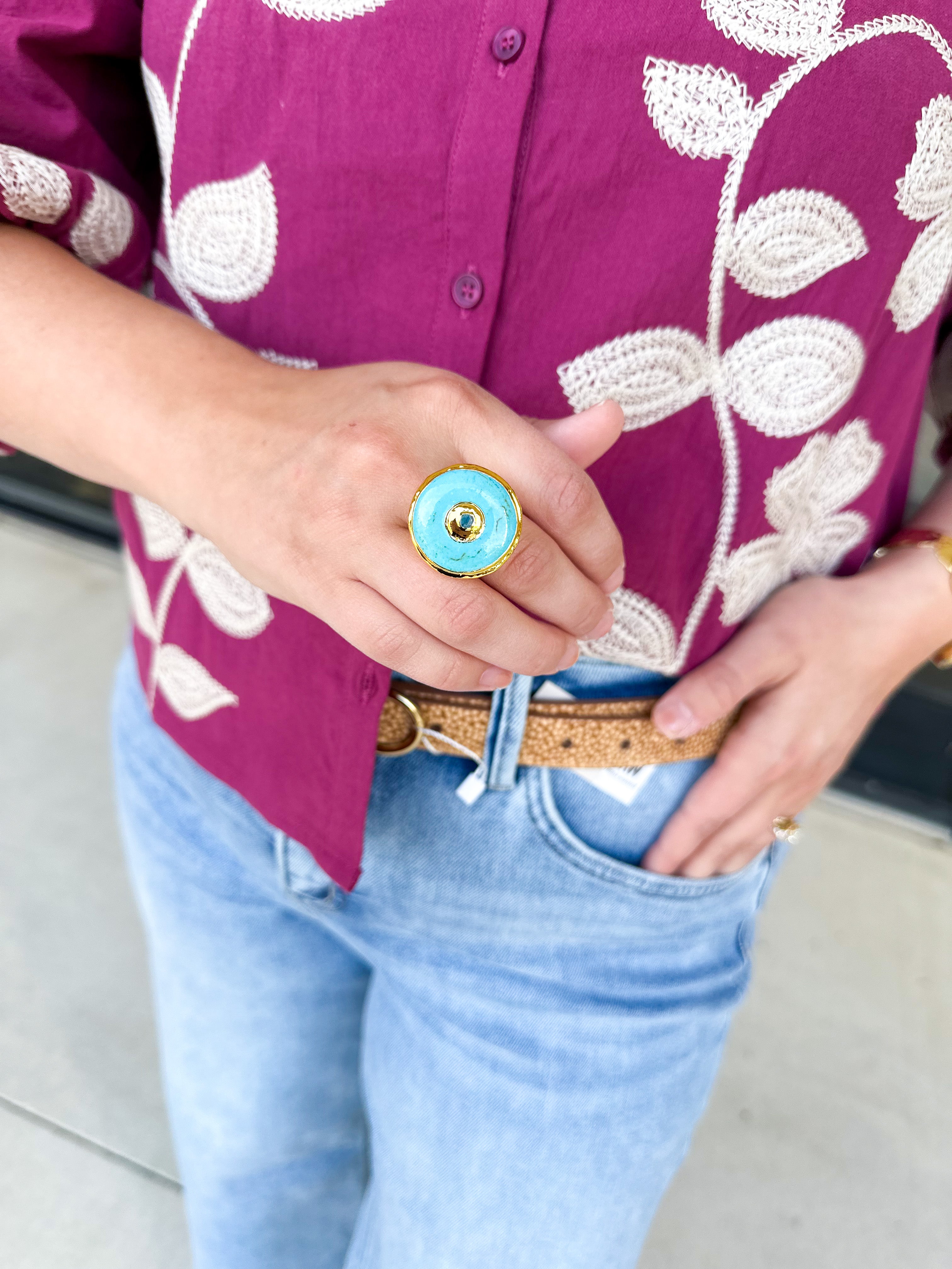 Easton Elle - Round Turquoise Ring-110 Jewelry & Hair-Easton Elle-July & June Women's Fashion Boutique Located in San Antonio, Texas