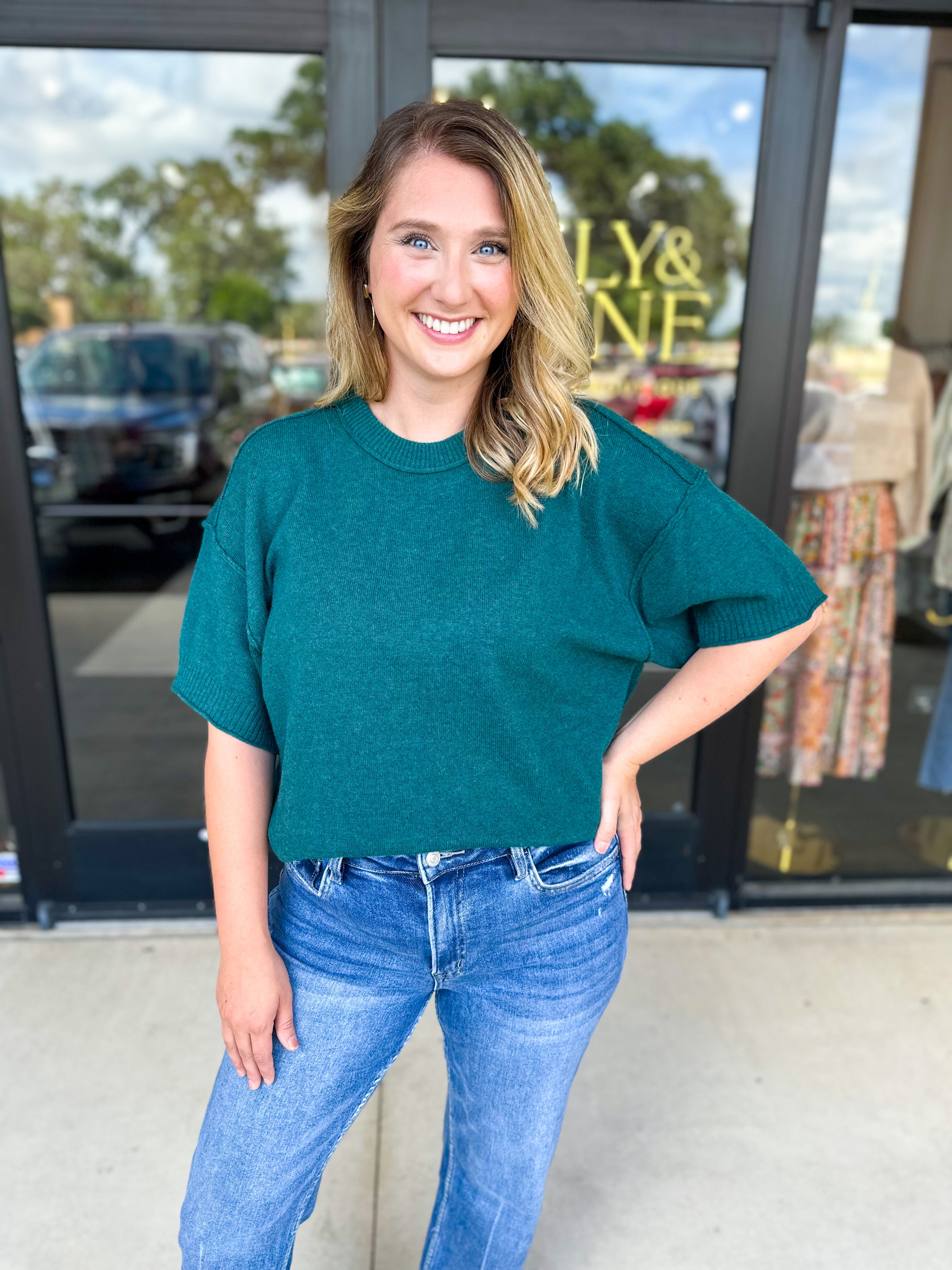 The Ella Knit Sweater Top - Teal-230 Sweaters/Cardis-JODIFL-July & June Women's Fashion Boutique Located in San Antonio, Texas