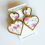 Bohemian Gemme - Pink Floral Heart Statement Earrings-110 Jewelry & Hair-Bohemian Gemme-July & June Women's Fashion Boutique Located in San Antonio, Texas