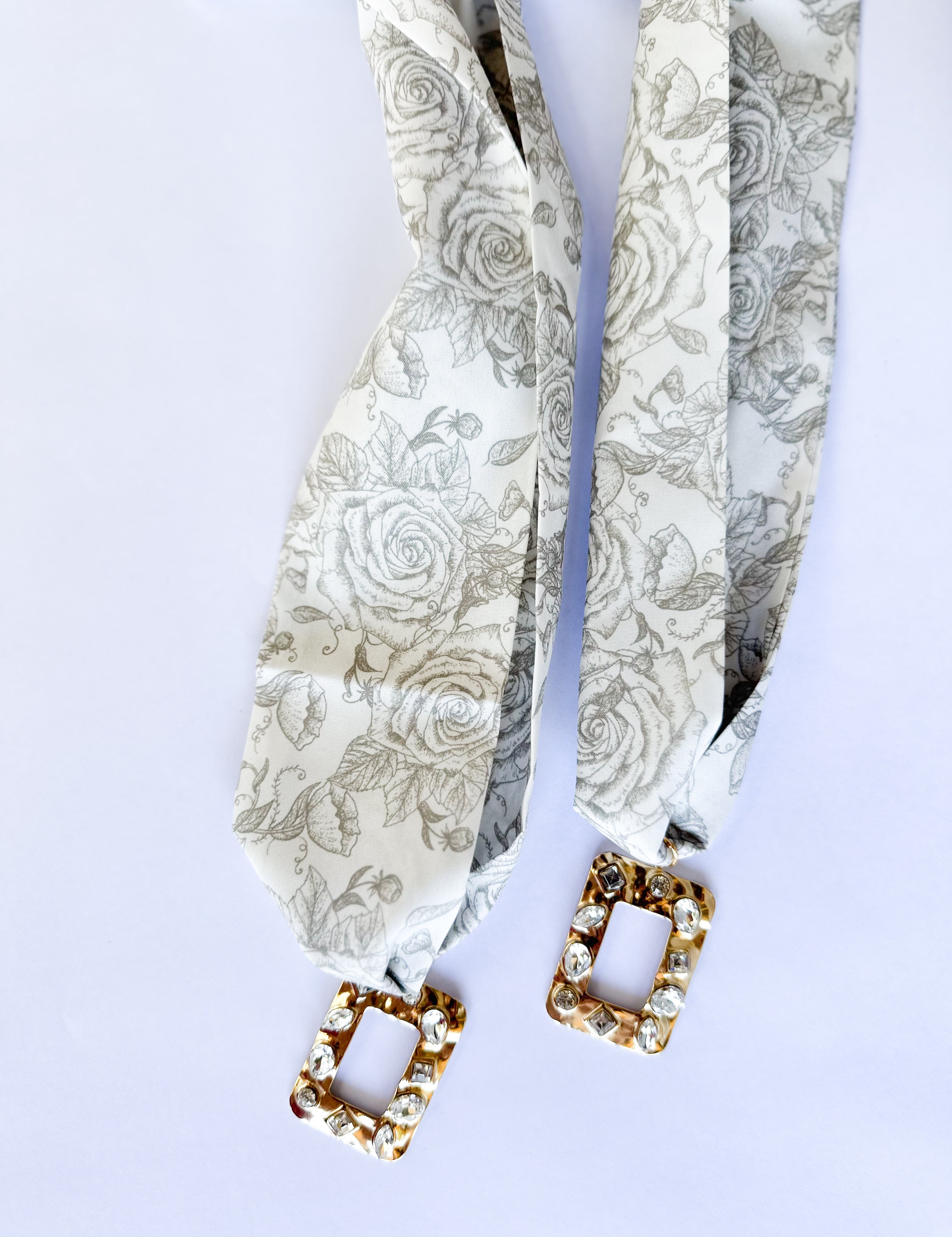 Scarf Necklace - Sage Floral & Crystal-110 Jewelry & Hair-HART DESIGNS-July & June Women's Fashion Boutique Located in San Antonio, Texas