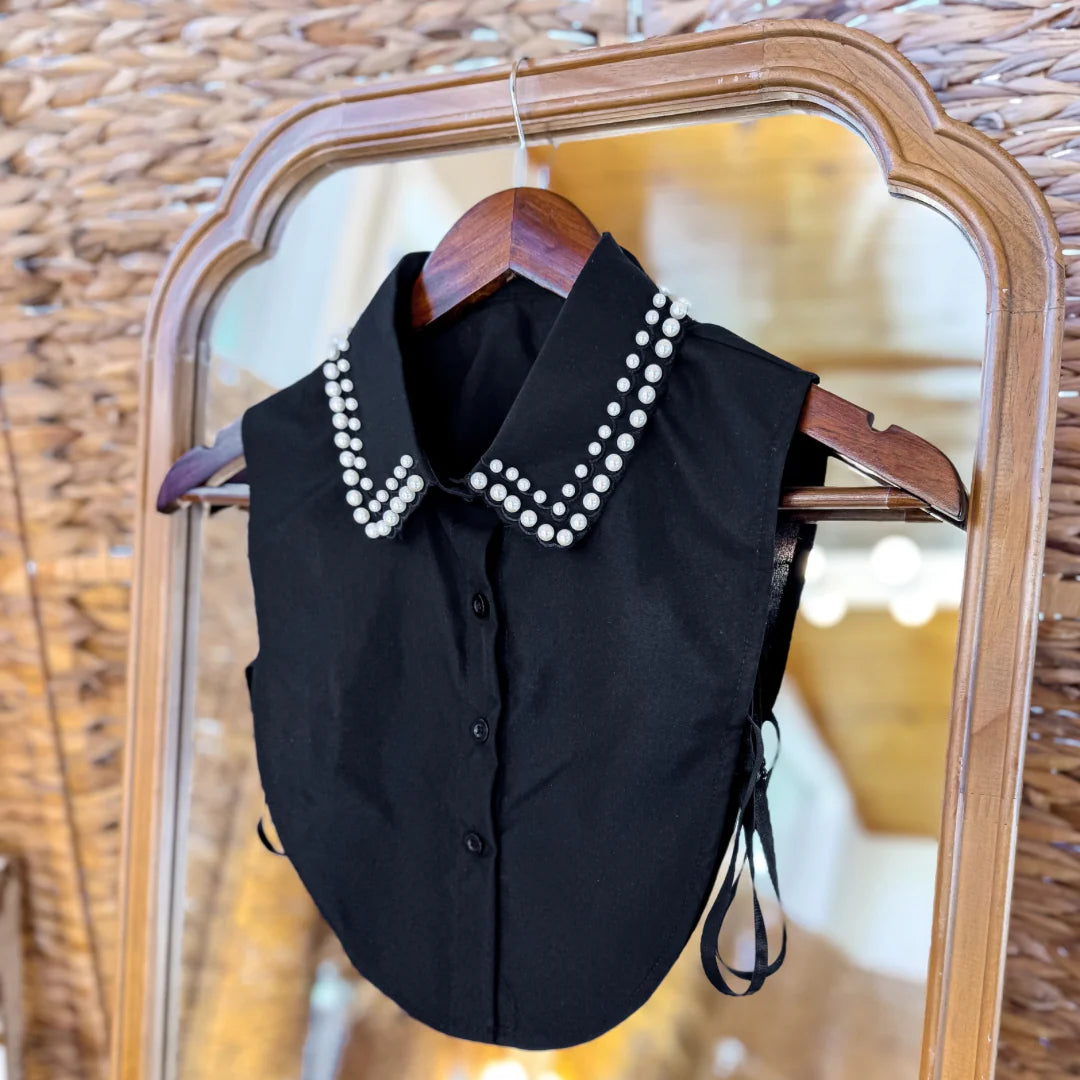 Faux Collar - Black Pearl-200 Fashion Blouses-Giddy Up Glamour-July & June Women's Fashion Boutique Located in San Antonio, Texas