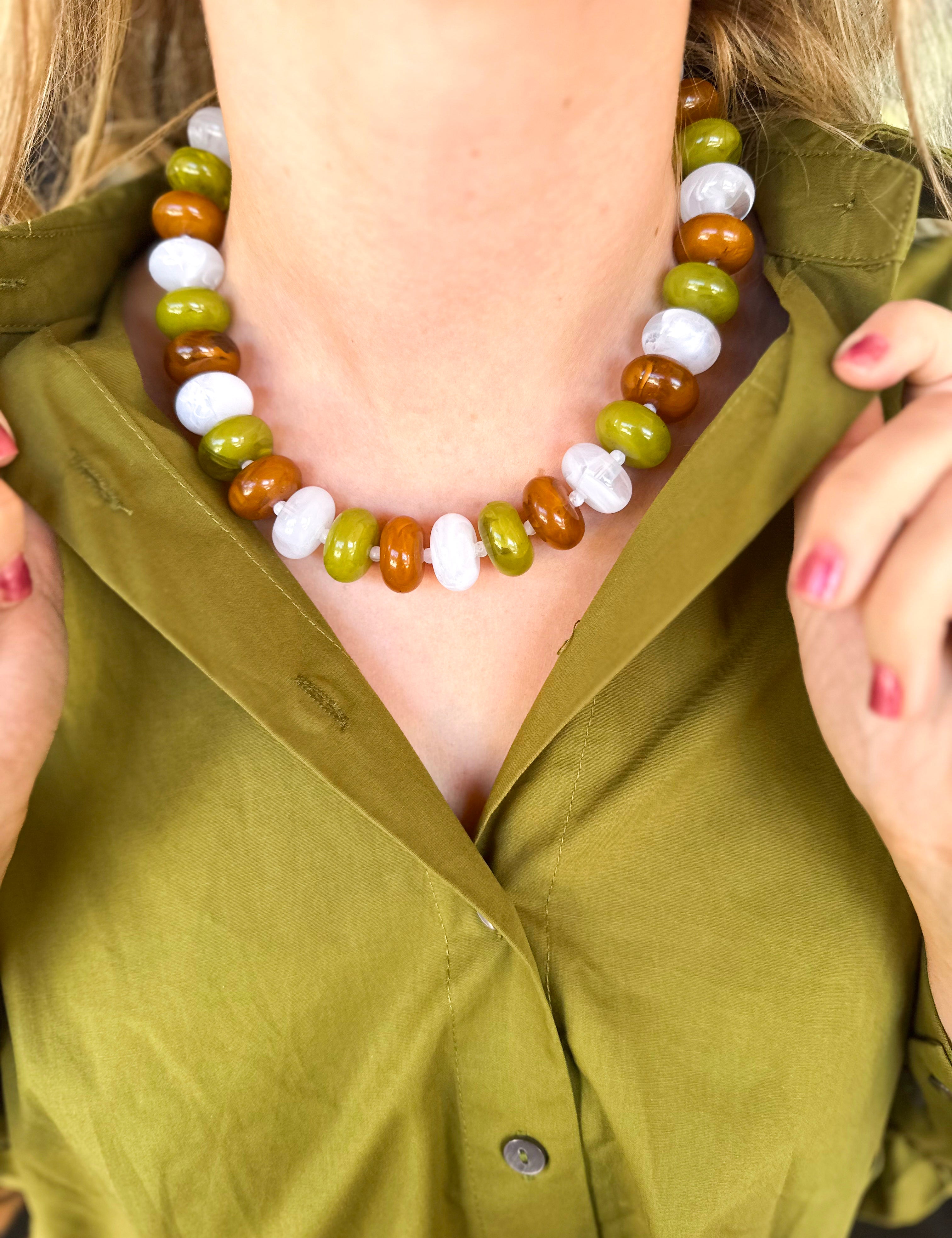 Bailey Beaded Necklace - Olive Mix-110 Jewelry & Hair-Gemelli-July & June Women's Fashion Boutique Located in San Antonio, Texas