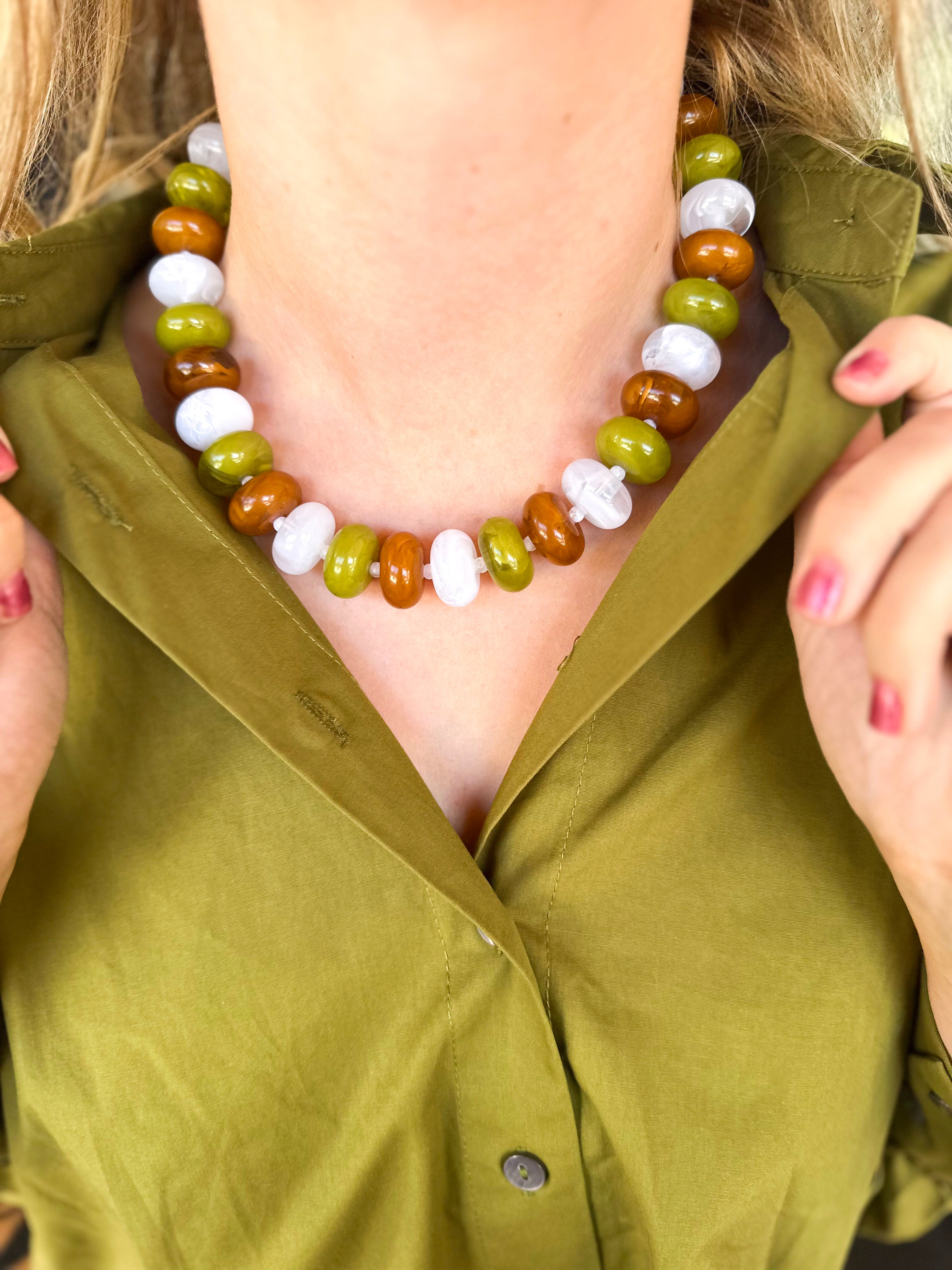 Bailey Beaded Necklace - Olive Mix-110 Jewelry & Hair-Gemelli-July & June Women's Fashion Boutique Located in San Antonio, Texas