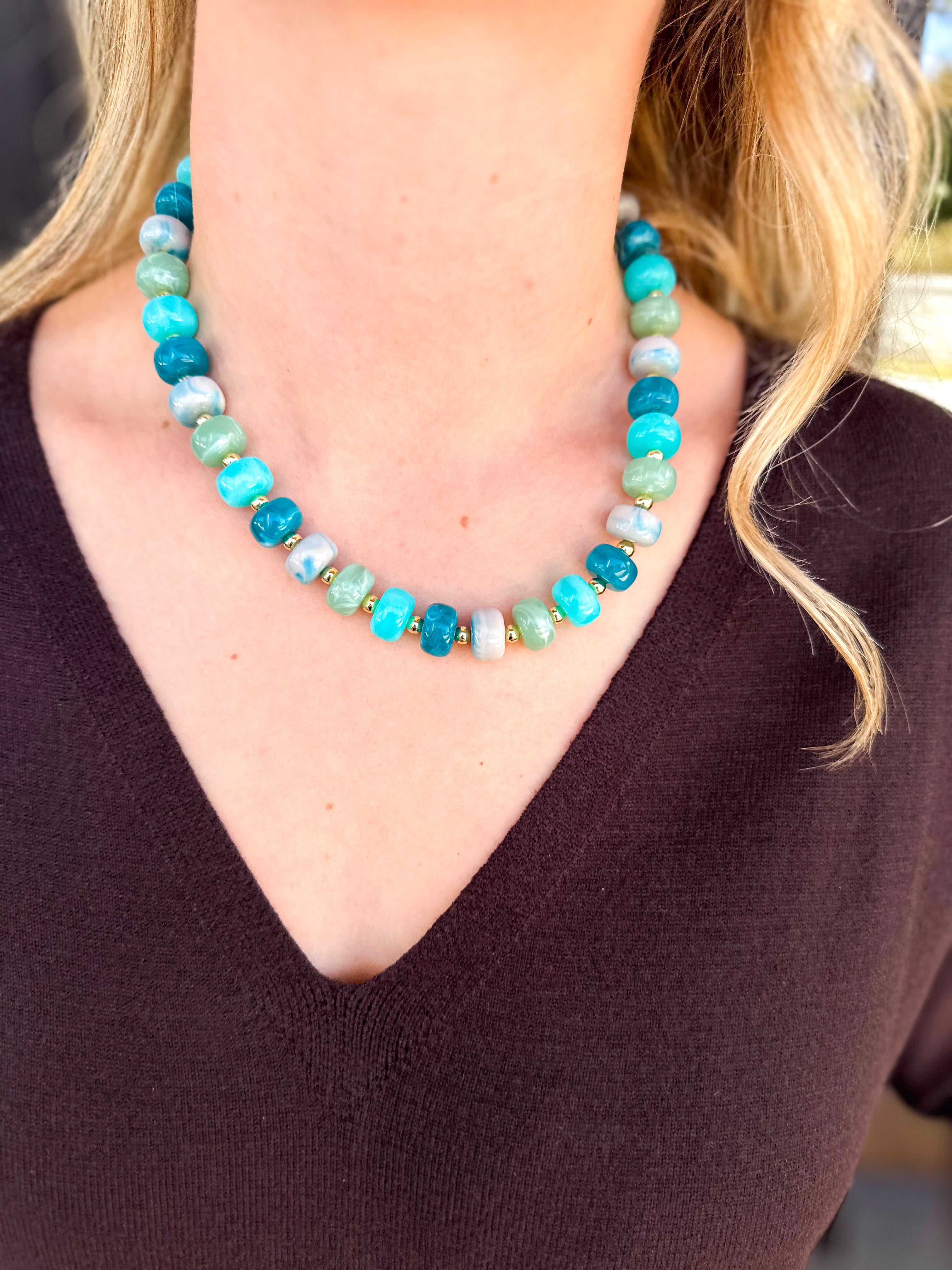 Kenny Beaded Necklace - Blue Mix-110 Jewelry & Hair-Gemelli-July & June Women's Fashion Boutique Located in San Antonio, Texas