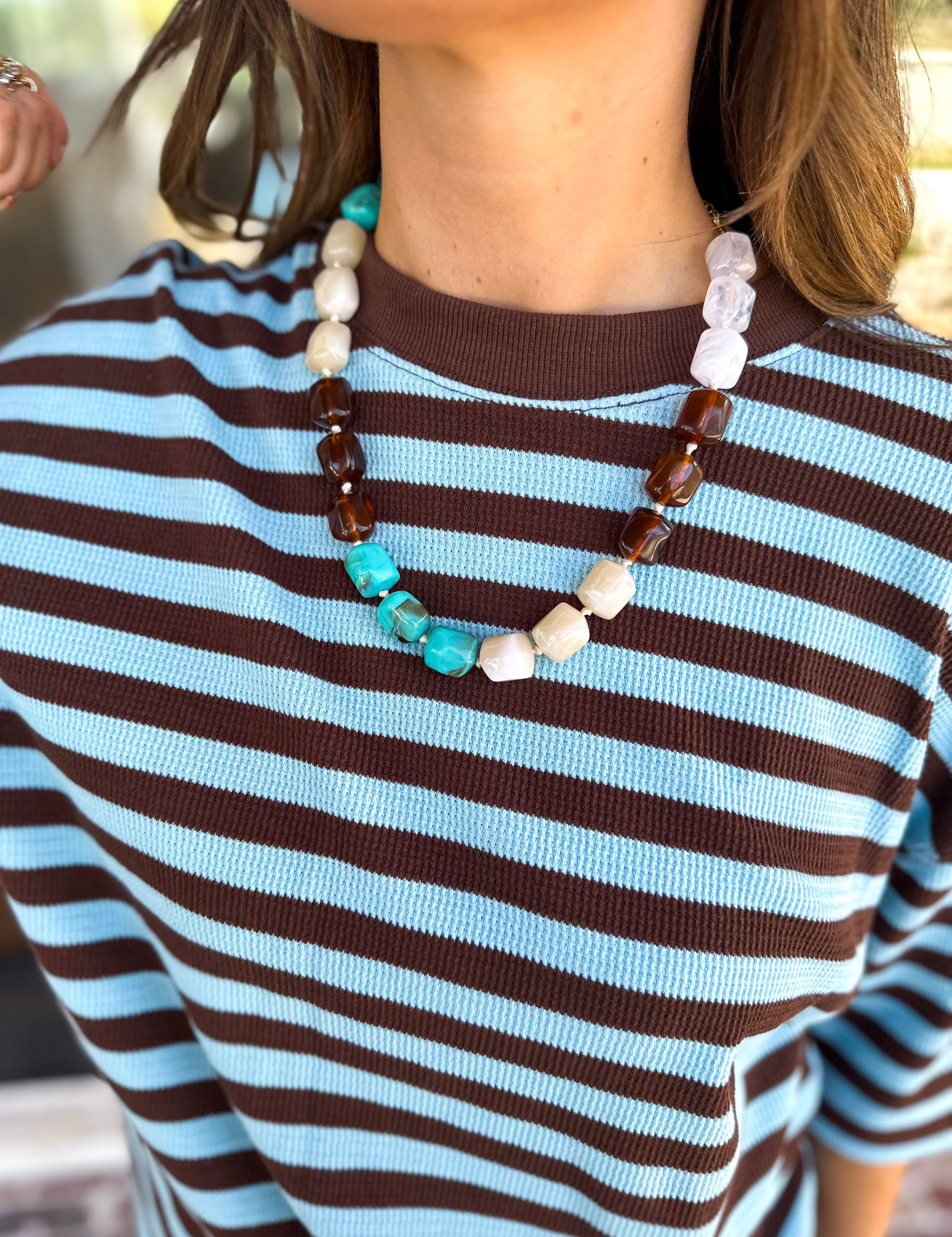 Flint Beaded Necklace - Turquoise/Tortoise-130 Accessories-Gemelli-July & June Women's Fashion Boutique Located in San Antonio, Texas