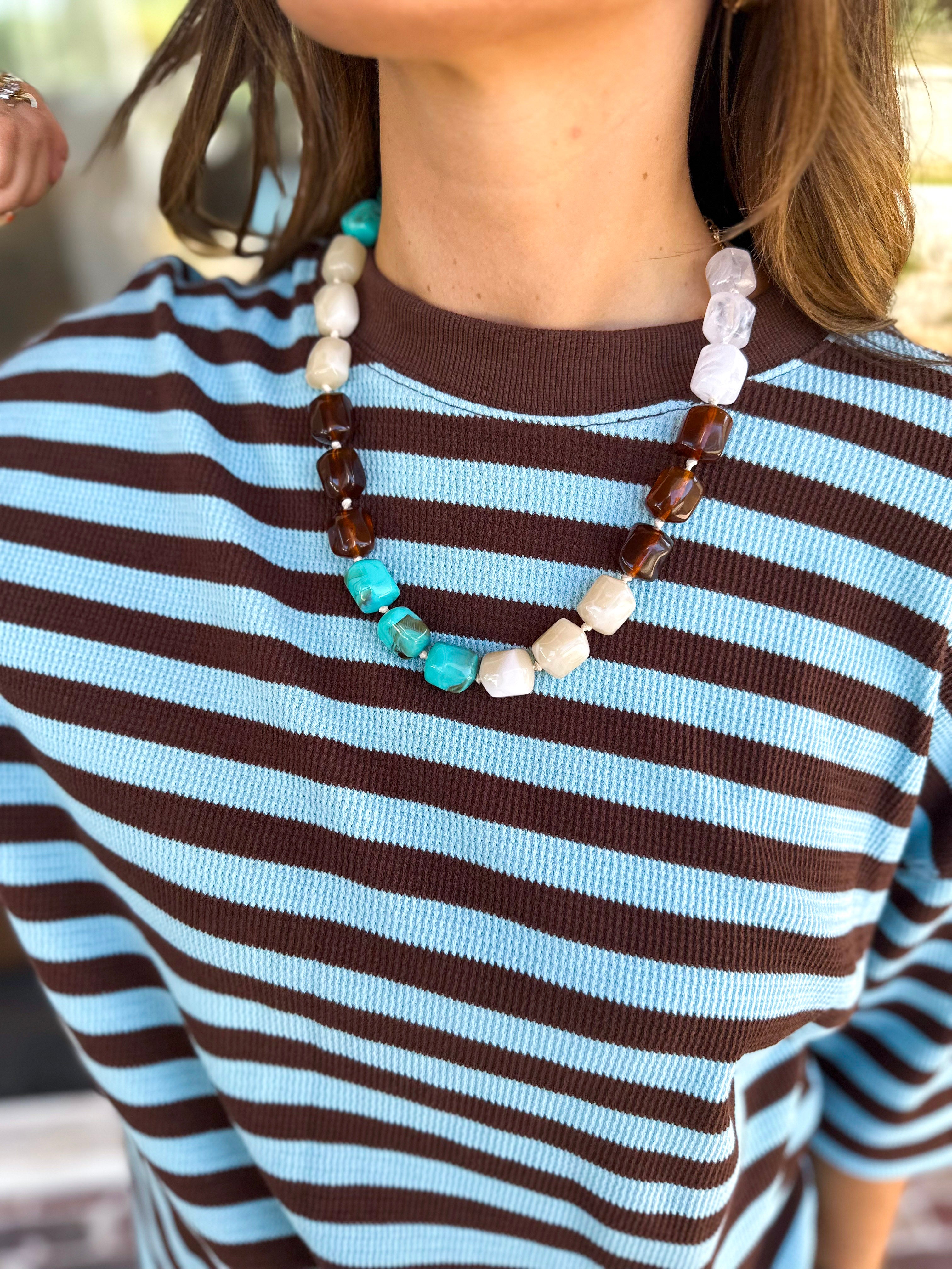 Flint Beaded Necklace - Turquoise/Tortoise-130 Accessories-Gemelli-July & June Women's Fashion Boutique Located in San Antonio, Texas