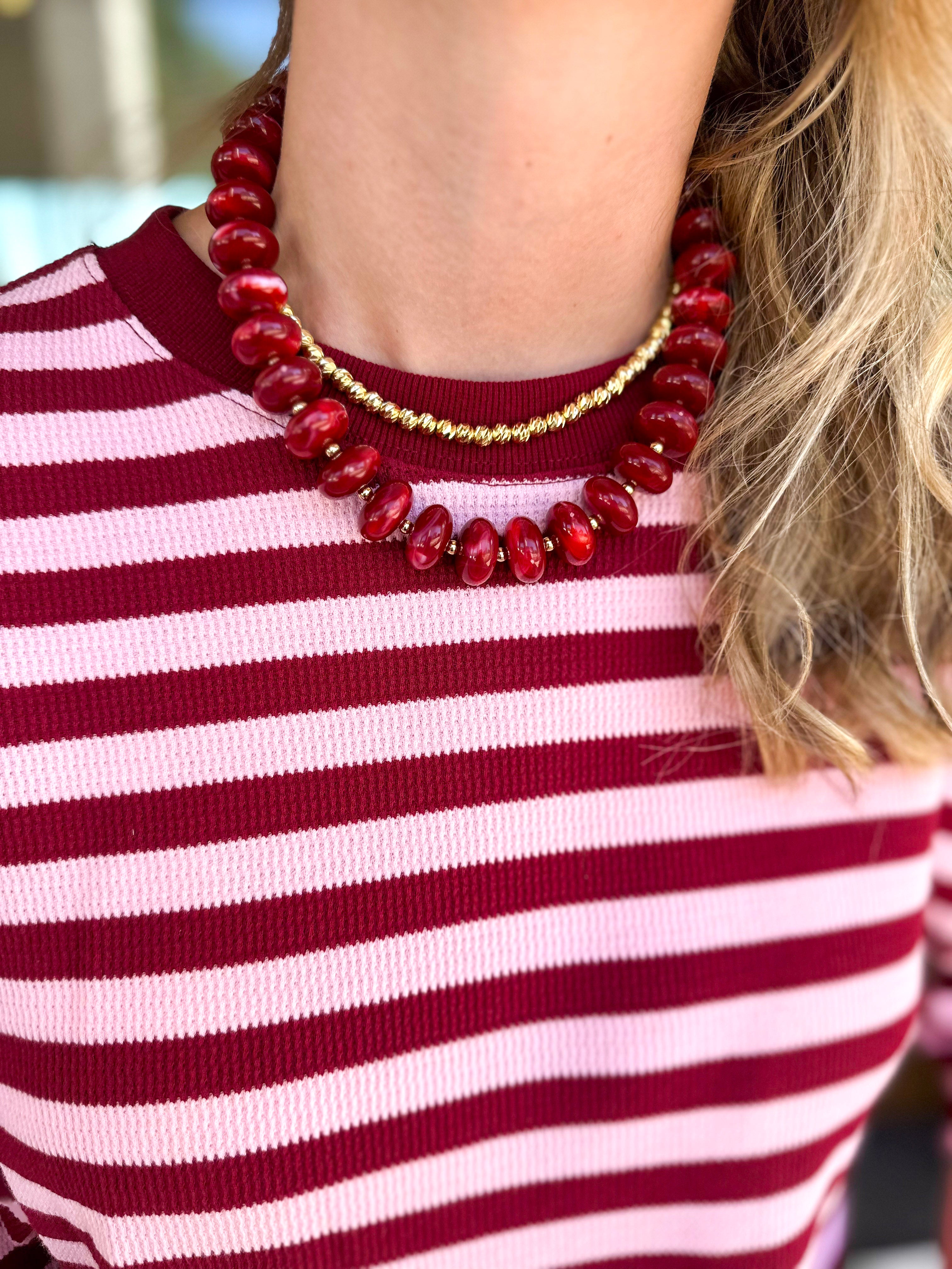 Liberty Beaded Necklace - Red-110 Jewelry & Hair-Gemelli-July & June Women's Fashion Boutique Located in San Antonio, Texas