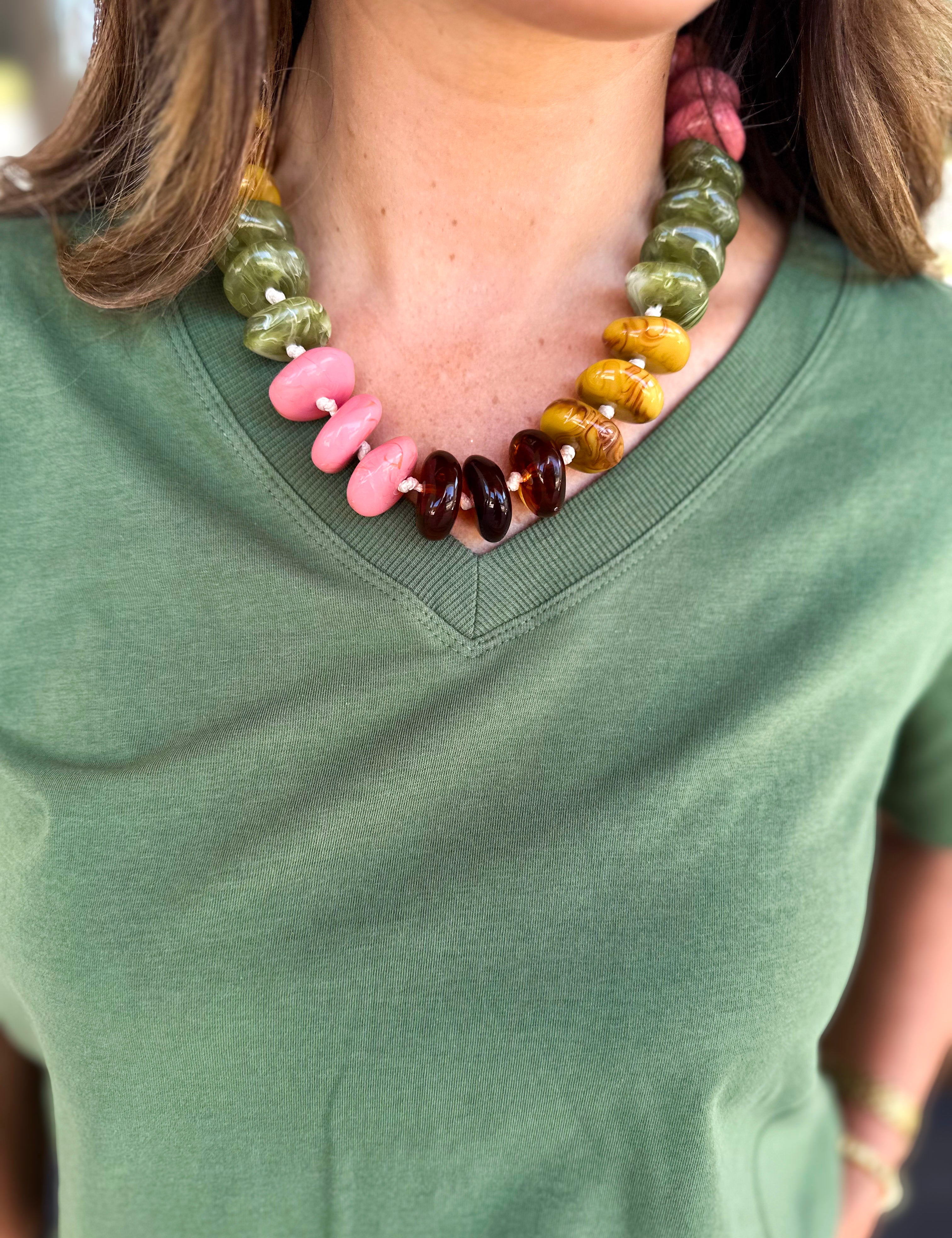 Delray Beaded Necklace - Blush/Green Mix-110 Jewelry & Hair-Gemelli-July & June Women's Fashion Boutique Located in San Antonio, Texas