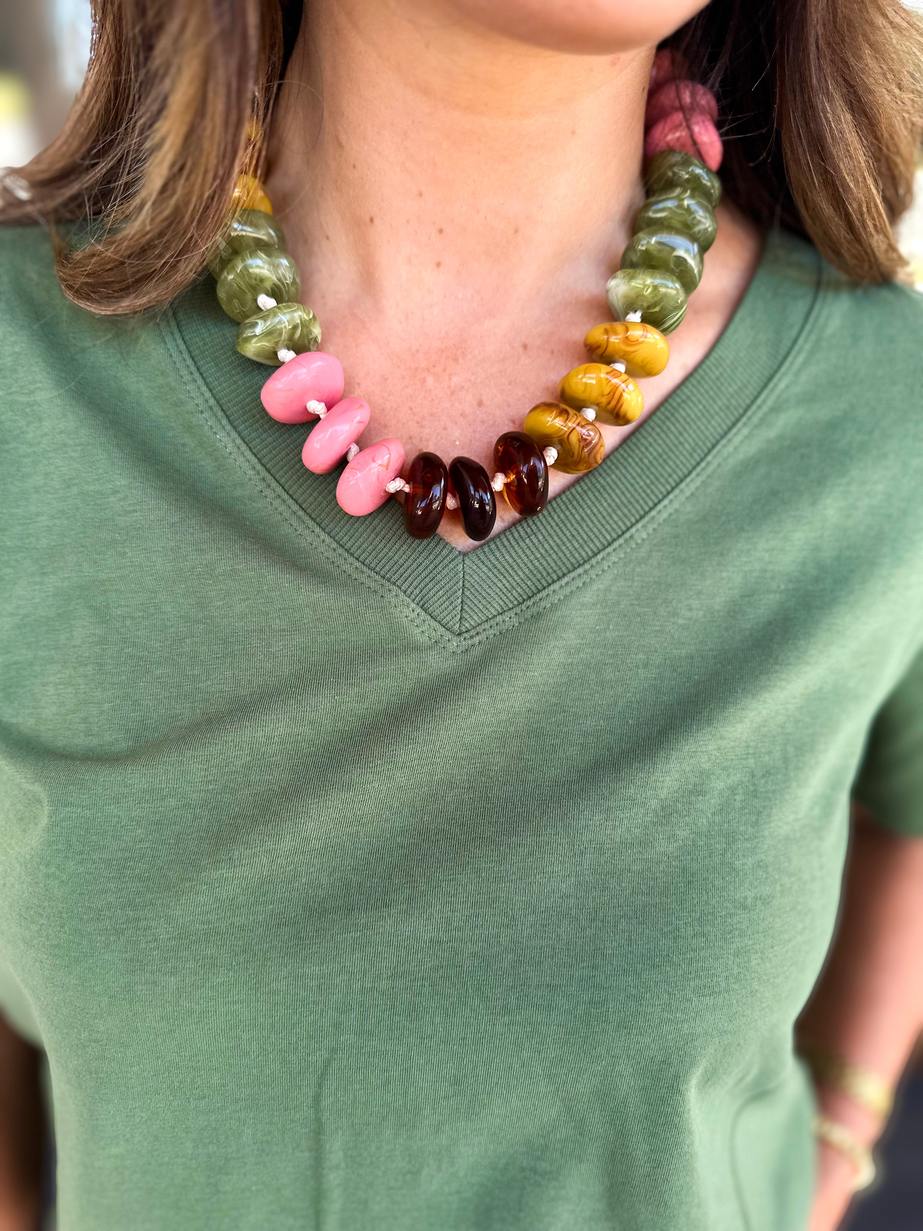 Delray Beaded Necklace - Blush/Green Mix-110 Jewelry & Hair-Gemelli-July & June Women's Fashion Boutique Located in San Antonio, Texas