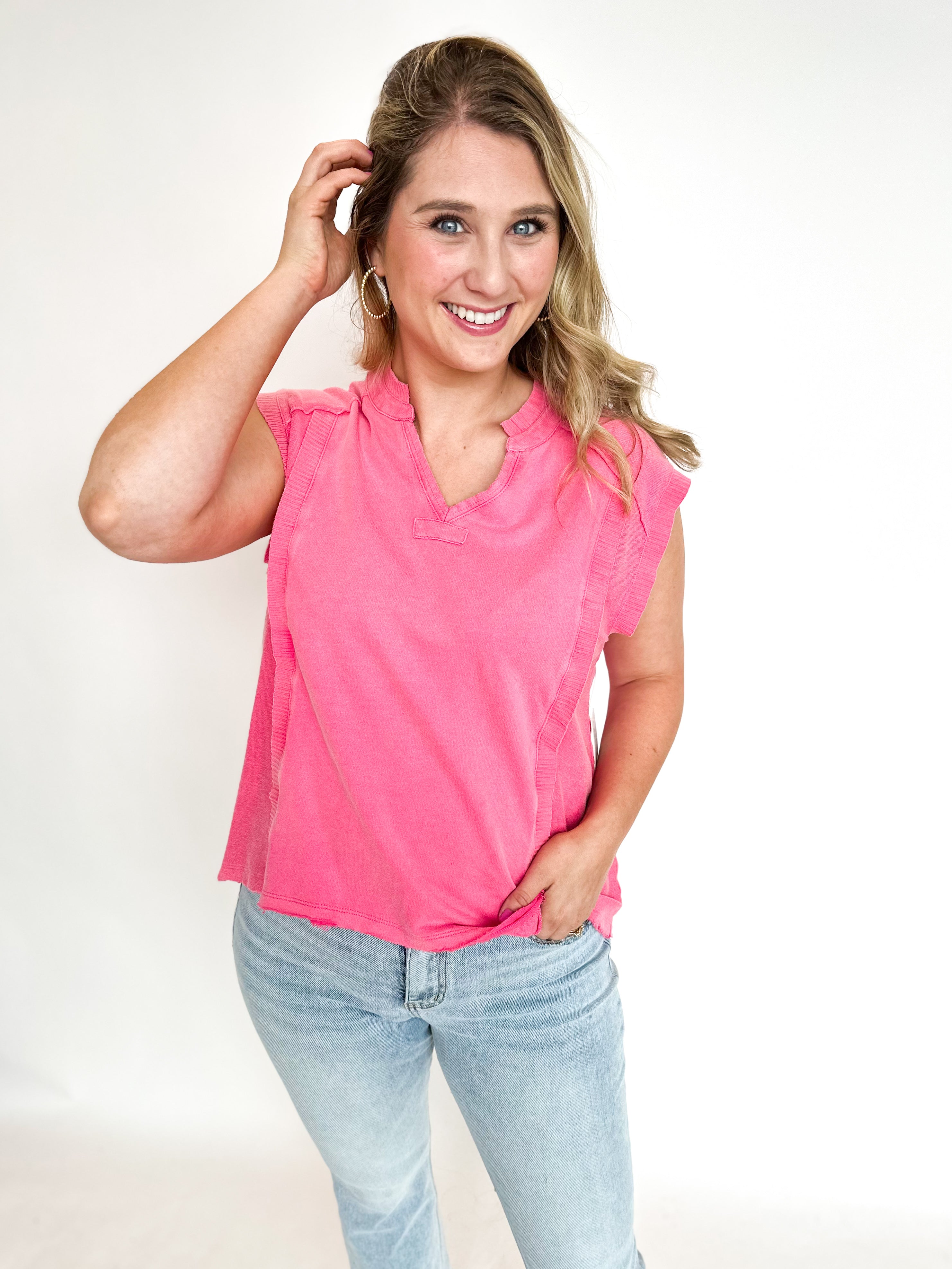 Pink Casual Cute Tee-200 Fashion Blouses-FATE-July & June Women's Fashion Boutique Located in San Antonio, Texas