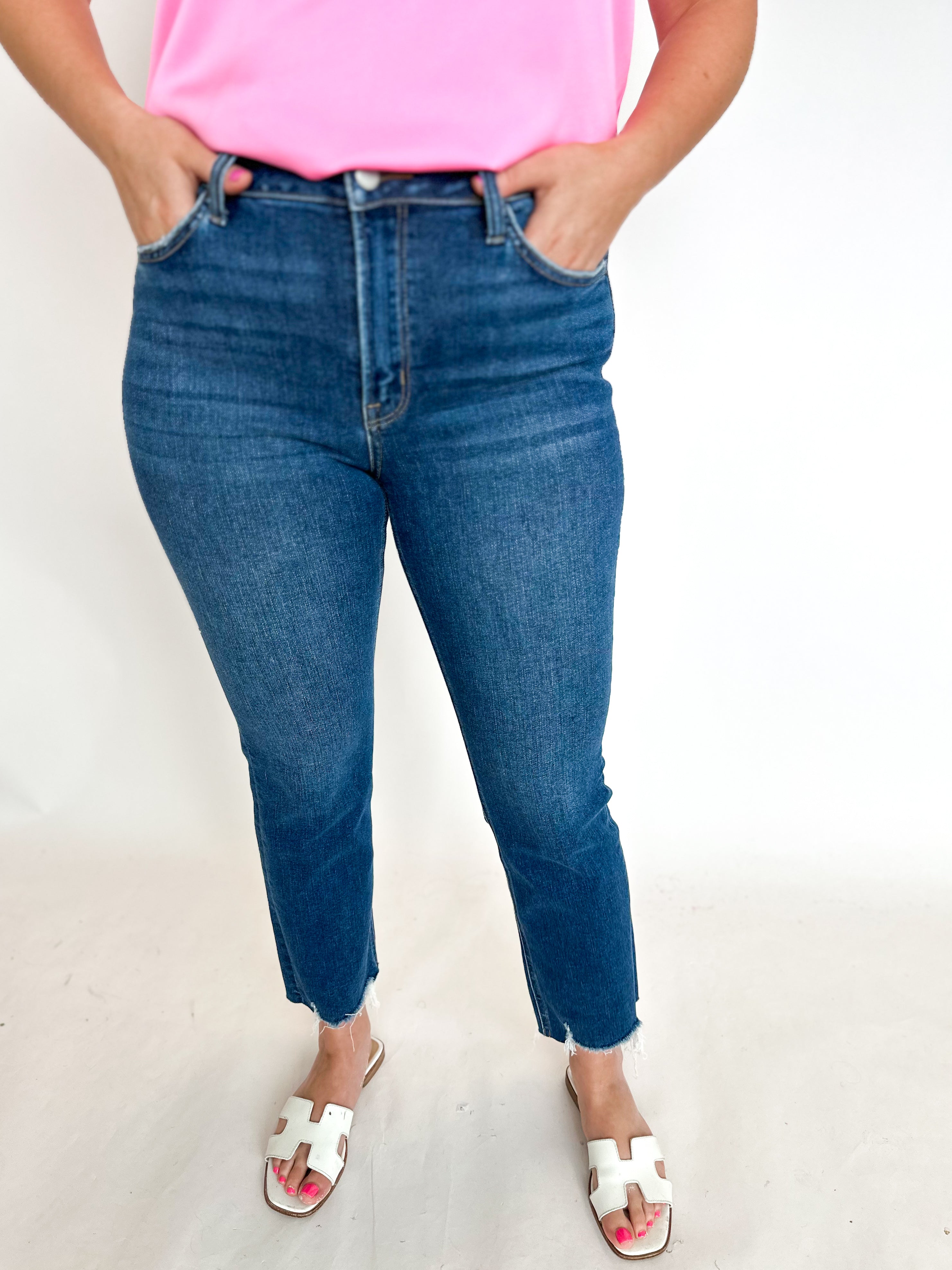 Vervet High Rise Slim Straight Medium Wash Jeans-400 Pants-VEVERT BY FLYING MONKEY-July & June Women's Fashion Boutique Located in San Antonio, Texas