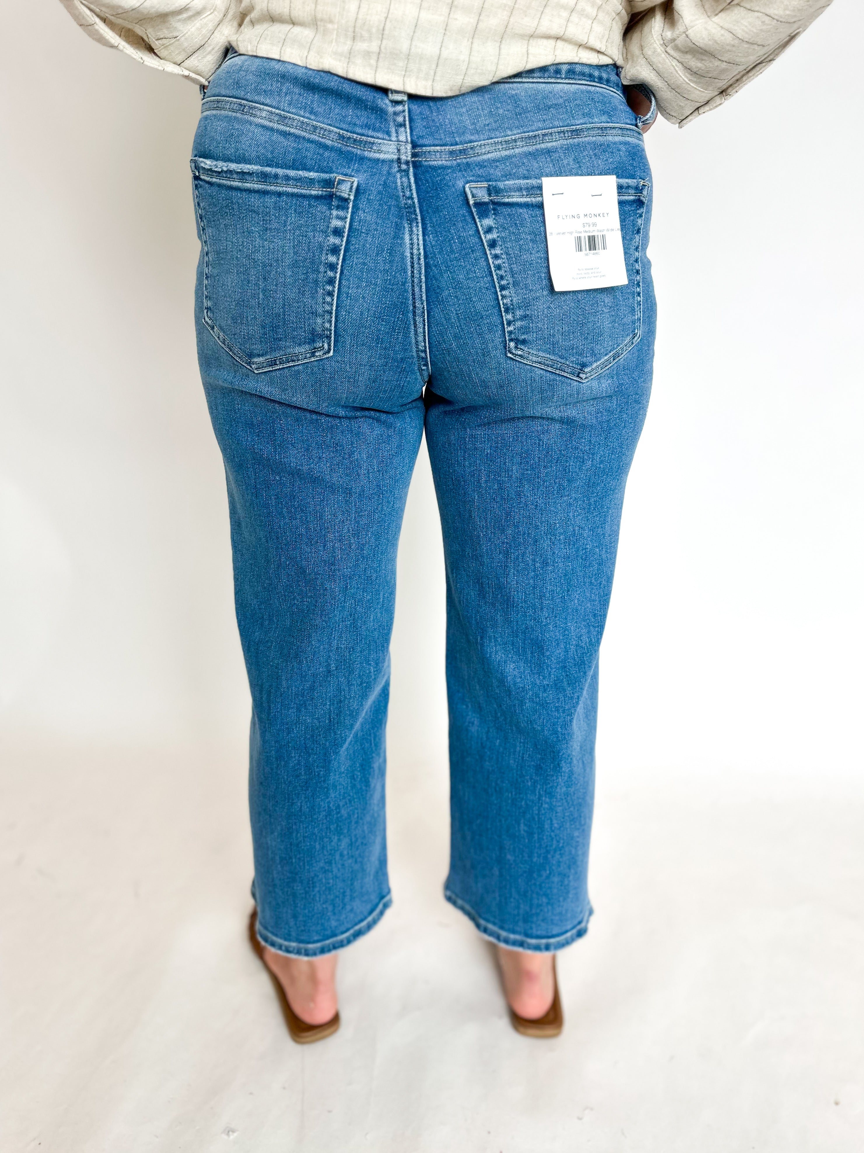 Vervet High Rise Medium Wash Wide Leg Jeans-400 Pants-VEVERT BY FLYING MONKEY-July & June Women's Fashion Boutique Located in San Antonio, Texas