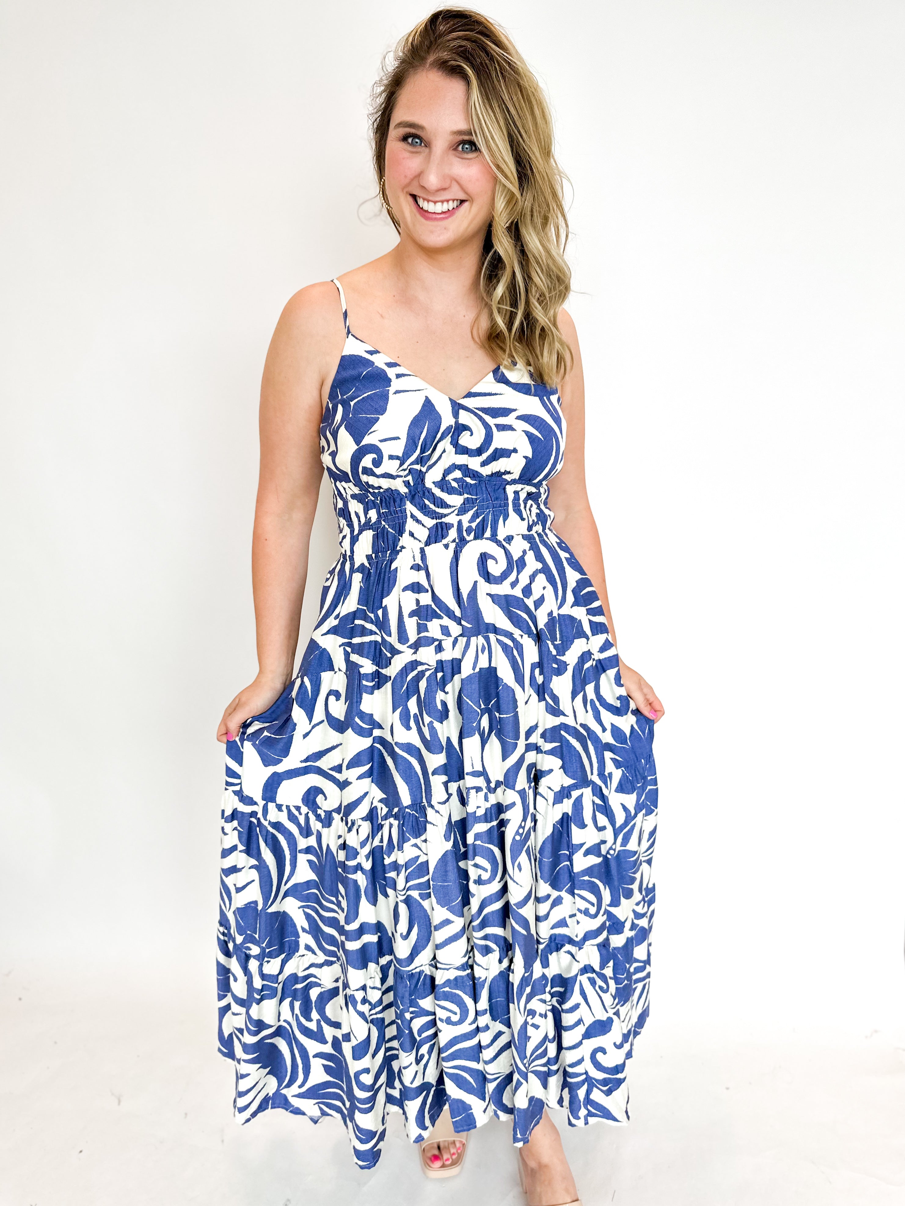 Sea Blue Midi Dress-500 Midi-ENTRO-July & June Women's Fashion Boutique Located in San Antonio, Texas