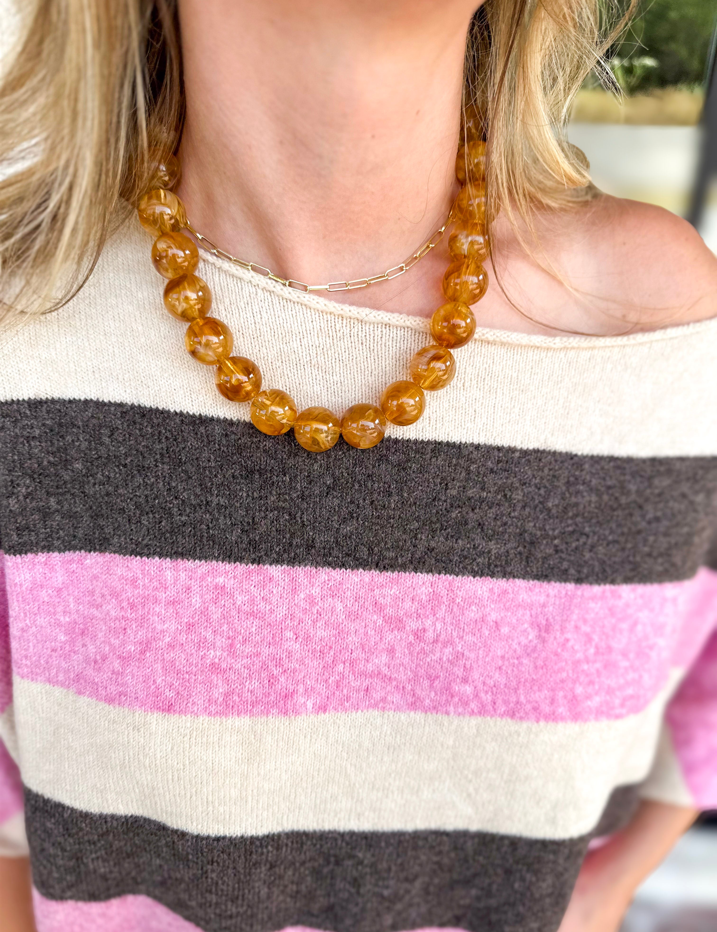 Carter Beaded Necklace - Light Tortoise-110 Jewelry & Hair-Gemelli-July & June Women's Fashion Boutique Located in San Antonio, Texas