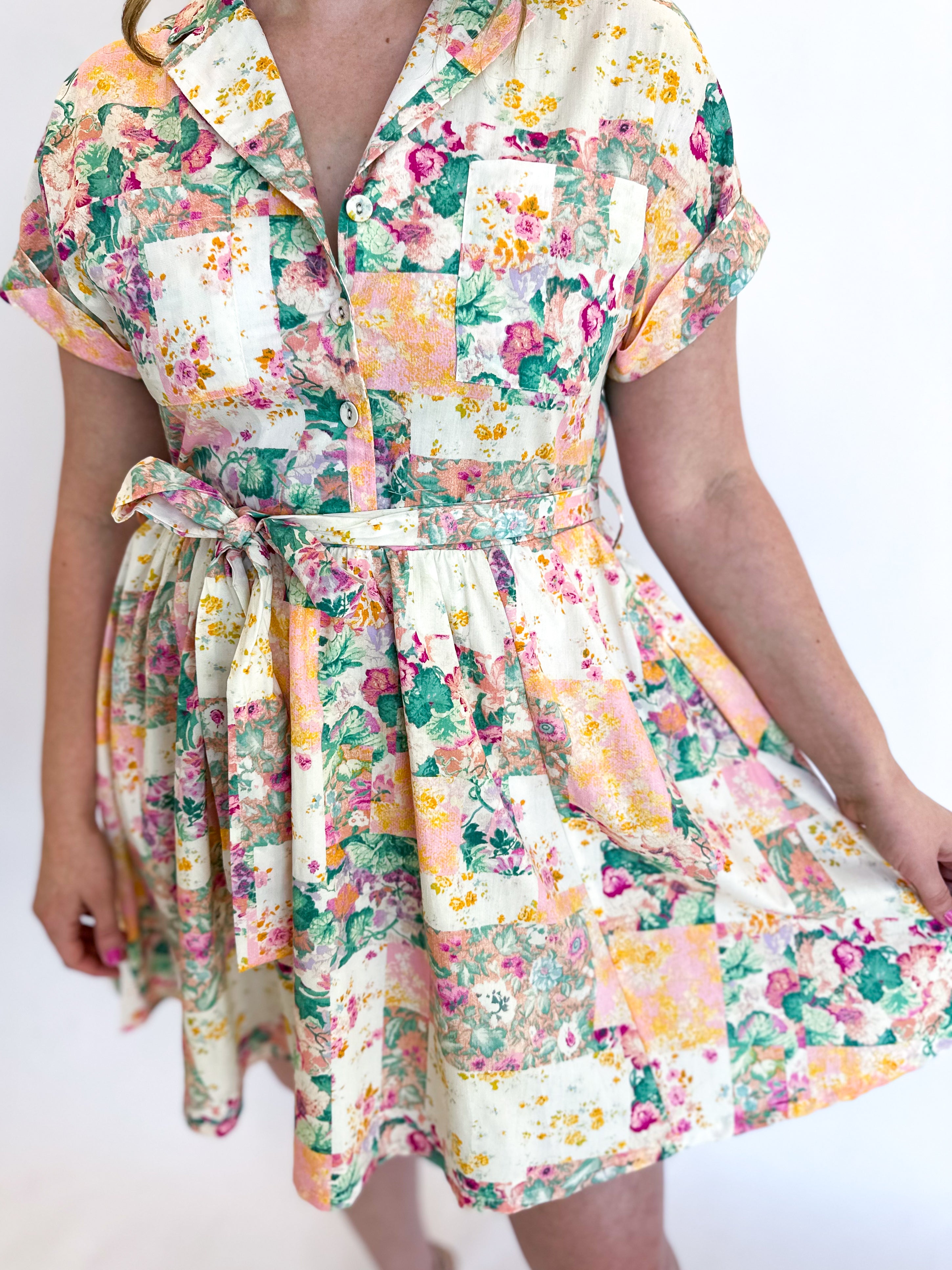Floral Patchwork Mini Dress-510 Mini-&MERCI-July & June Women's Fashion Boutique Located in San Antonio, Texas