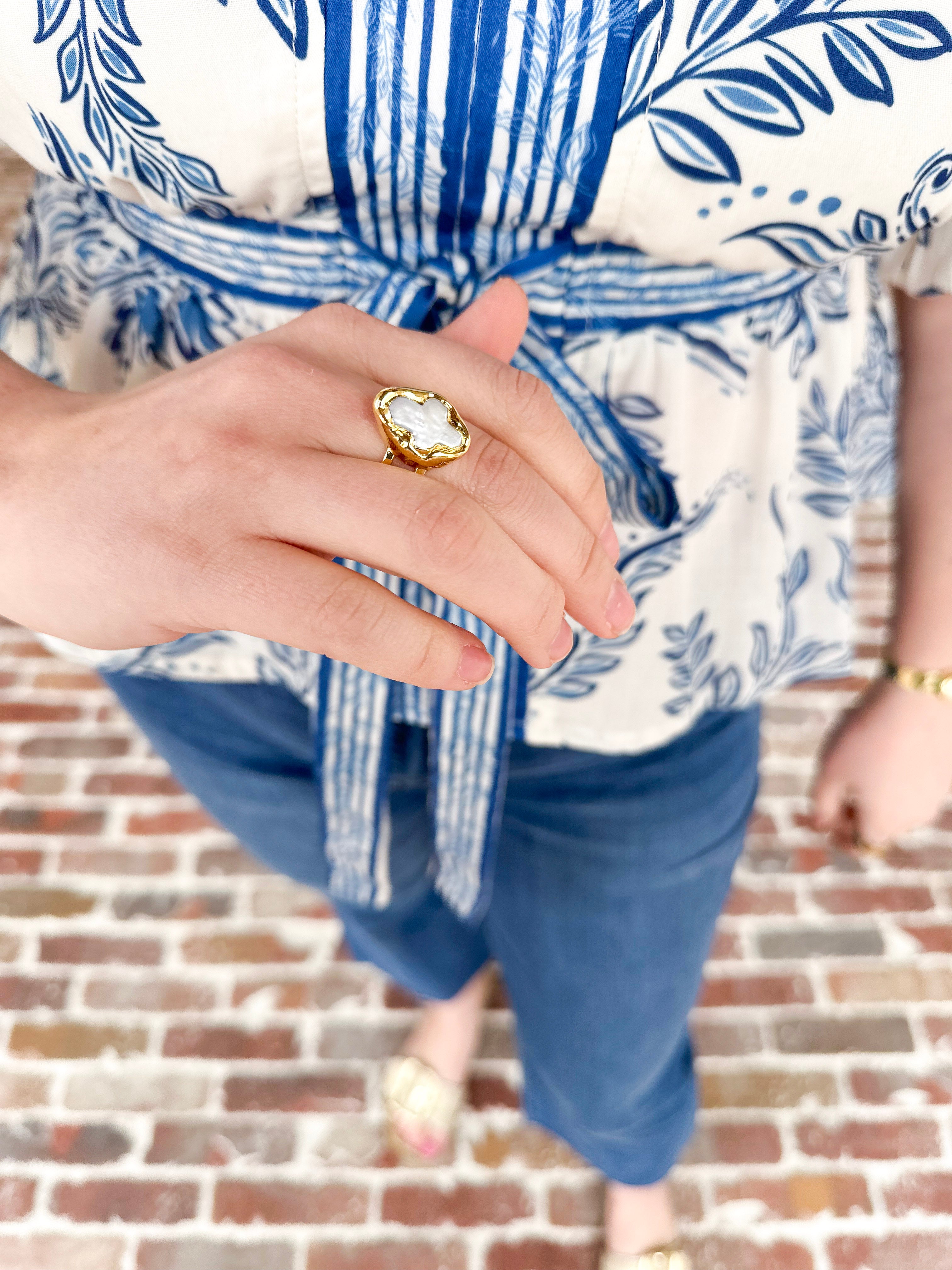 Easton Elle - Single Ring Pearl Cross-110 Jewelry & Hair-Easton Elle-July & June Women's Fashion Boutique Located in San Antonio, Texas