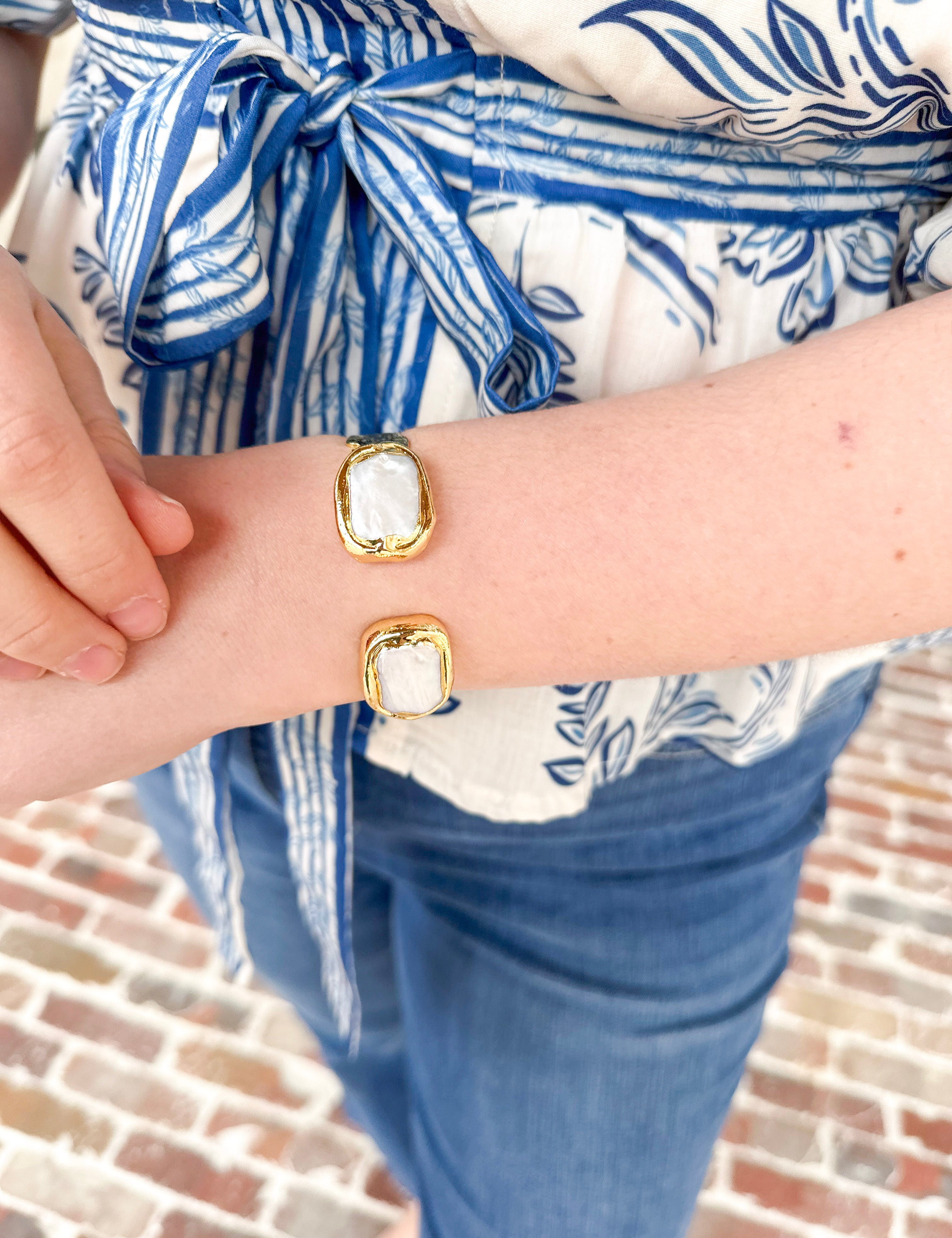 Easton Elle - Pearl Medium Mist Cuff Bracelet-110 Jewelry & Hair-Easton Elle-July & June Women's Fashion Boutique Located in San Antonio, Texas