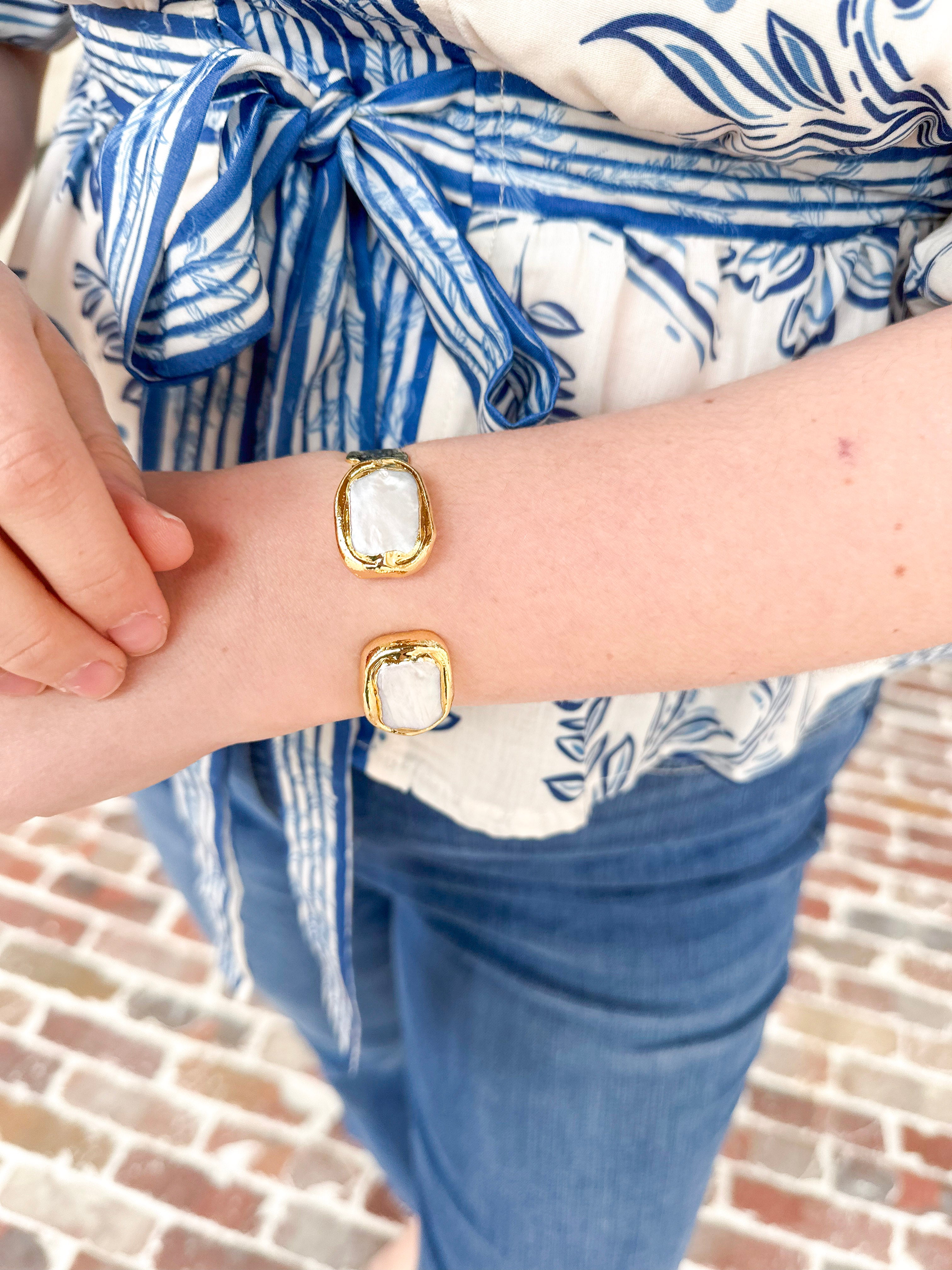 Easton Elle - Pearl Medium Mist Cuff Bracelet-110 Jewelry & Hair-Easton Elle-July & June Women's Fashion Boutique Located in San Antonio, Texas