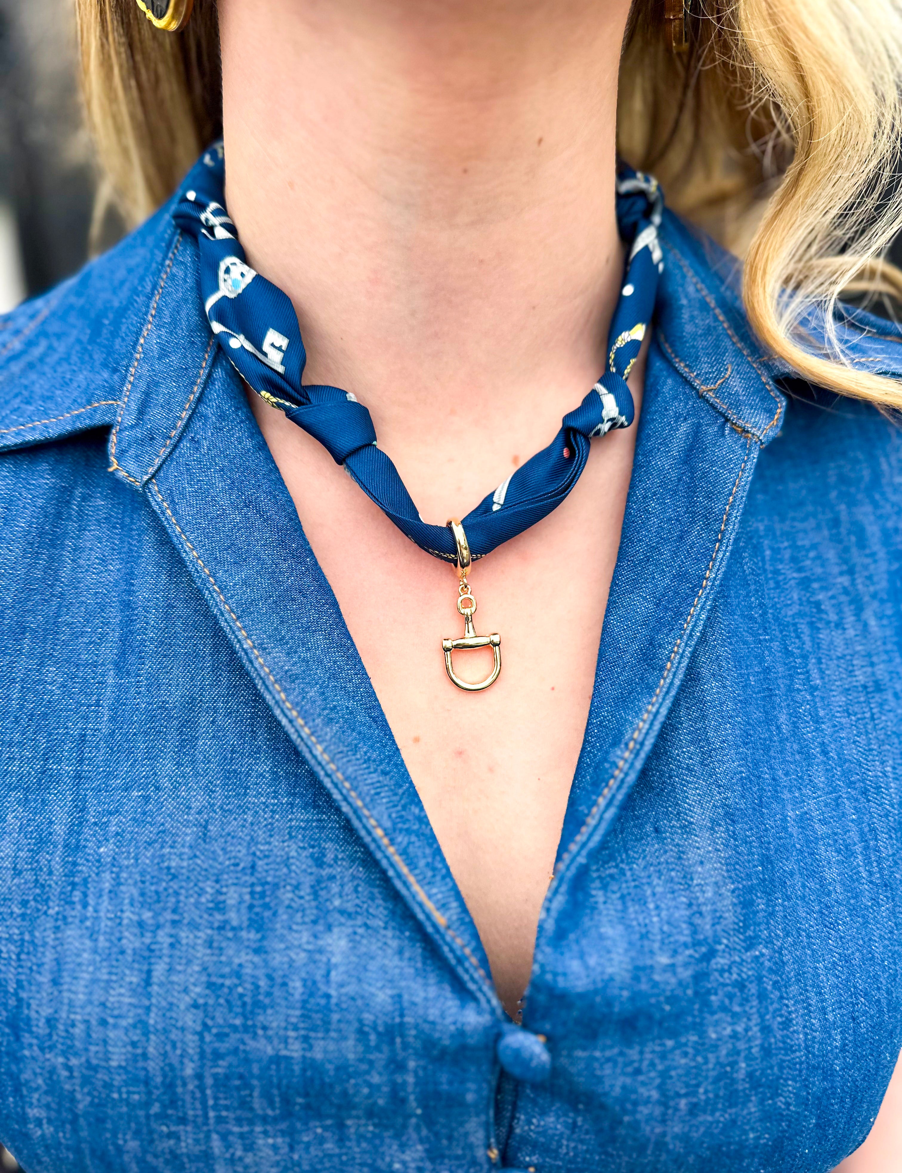 Scarf Necklace - Navy Horsebit-110 Jewelry & Hair-Canvas Style-July & June Women's Fashion Boutique Located in San Antonio, Texas