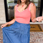 Sweetheart Knit Tank - Coral-200 Fashion Blouses-SKIES ARE BLUE-July & June Women's Fashion Boutique Located in San Antonio, Texas
