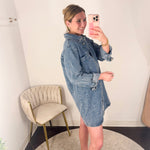 Medium Wash Denim Button Down Shirt Dress-510 Mini-BLUIVY-July & June Women's Fashion Boutique Located in San Antonio, Texas