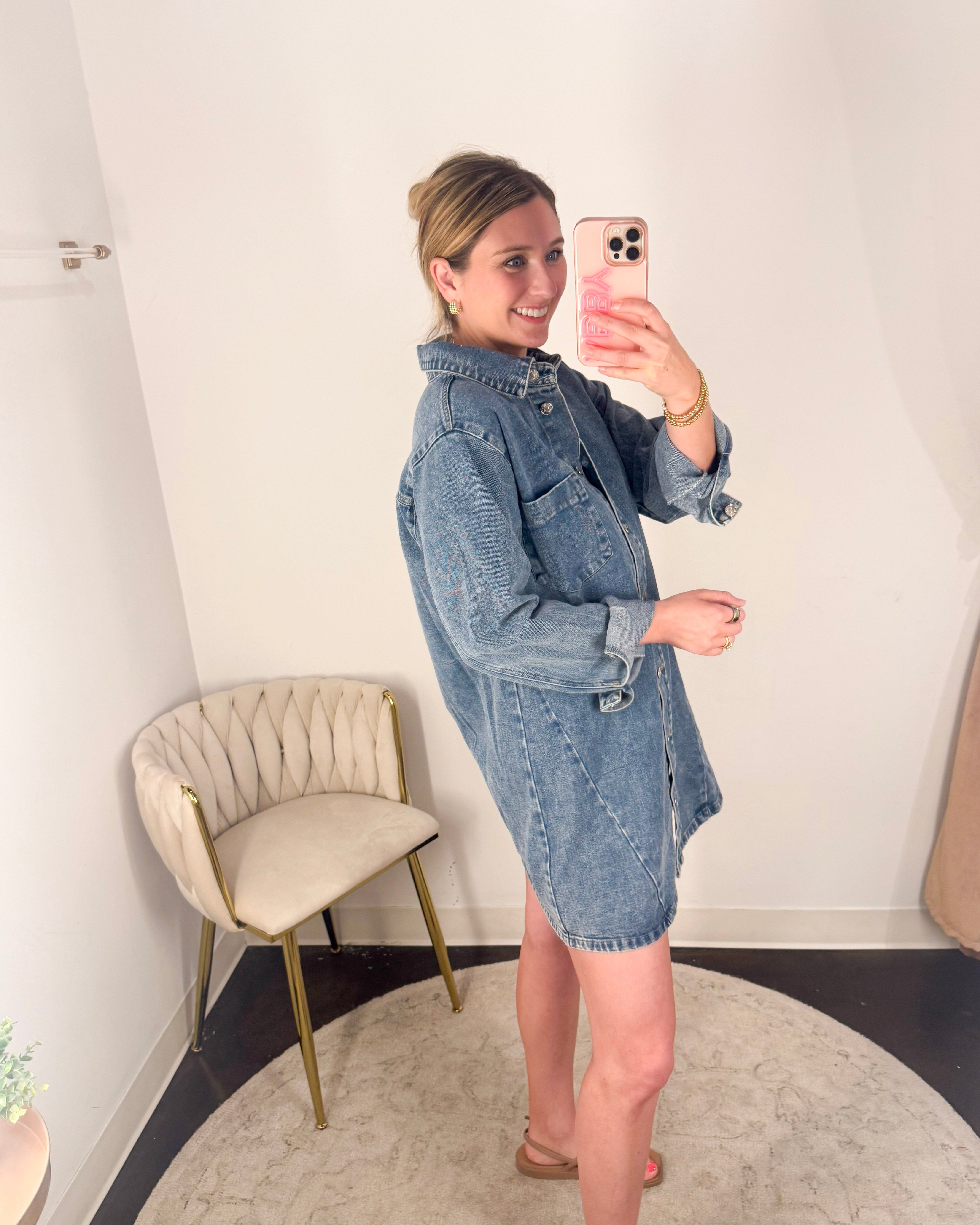 Medium Wash Denim Button Down Shirt Dress-510 Mini-BLUIVY-July & June Women's Fashion Boutique Located in San Antonio, Texas