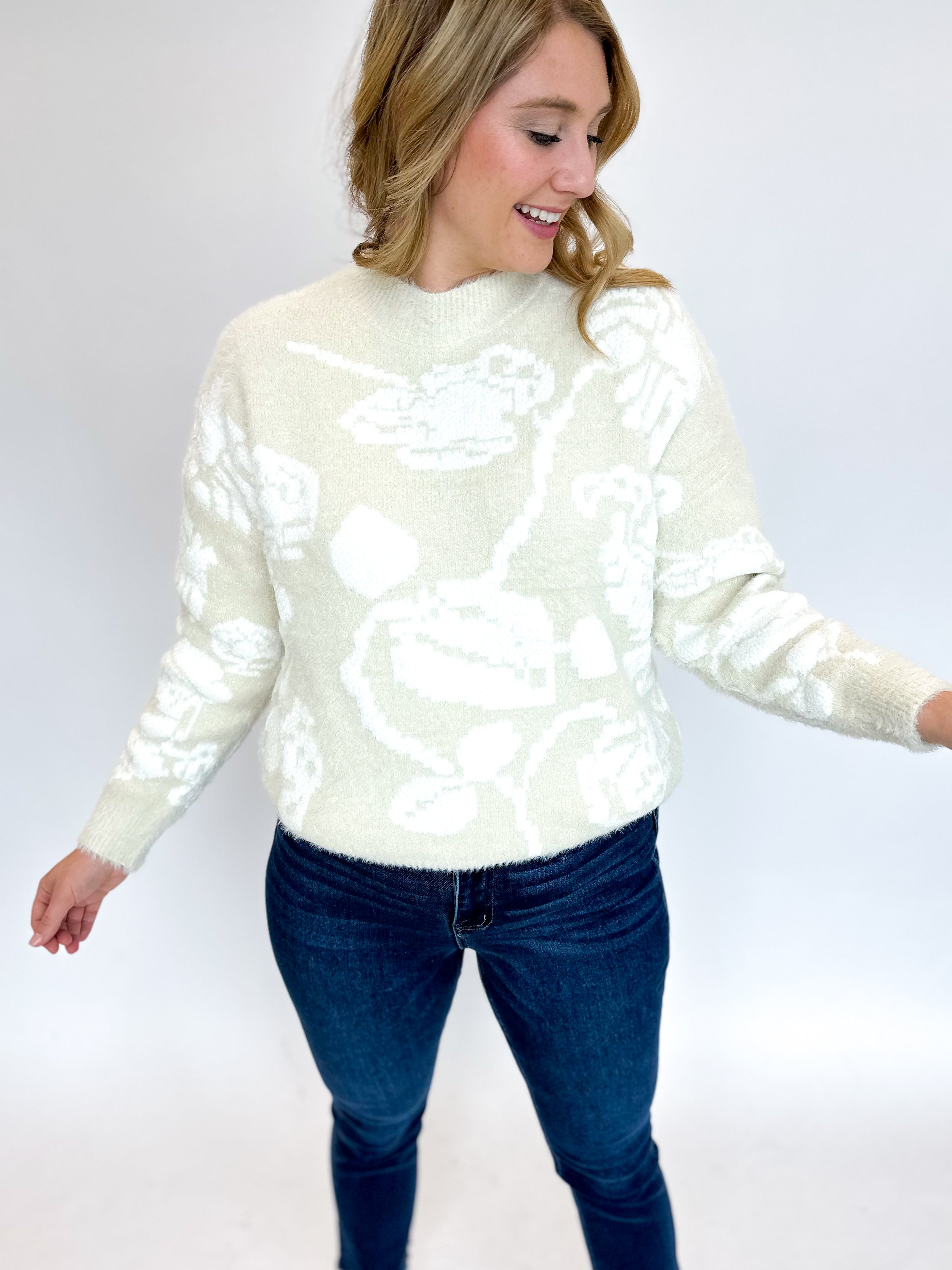 Feminine Floral Sweater Top-230 Sweaters/Cardis-SEE AND BE SEEN-July & June Women's Fashion Boutique Located in San Antonio, Texas