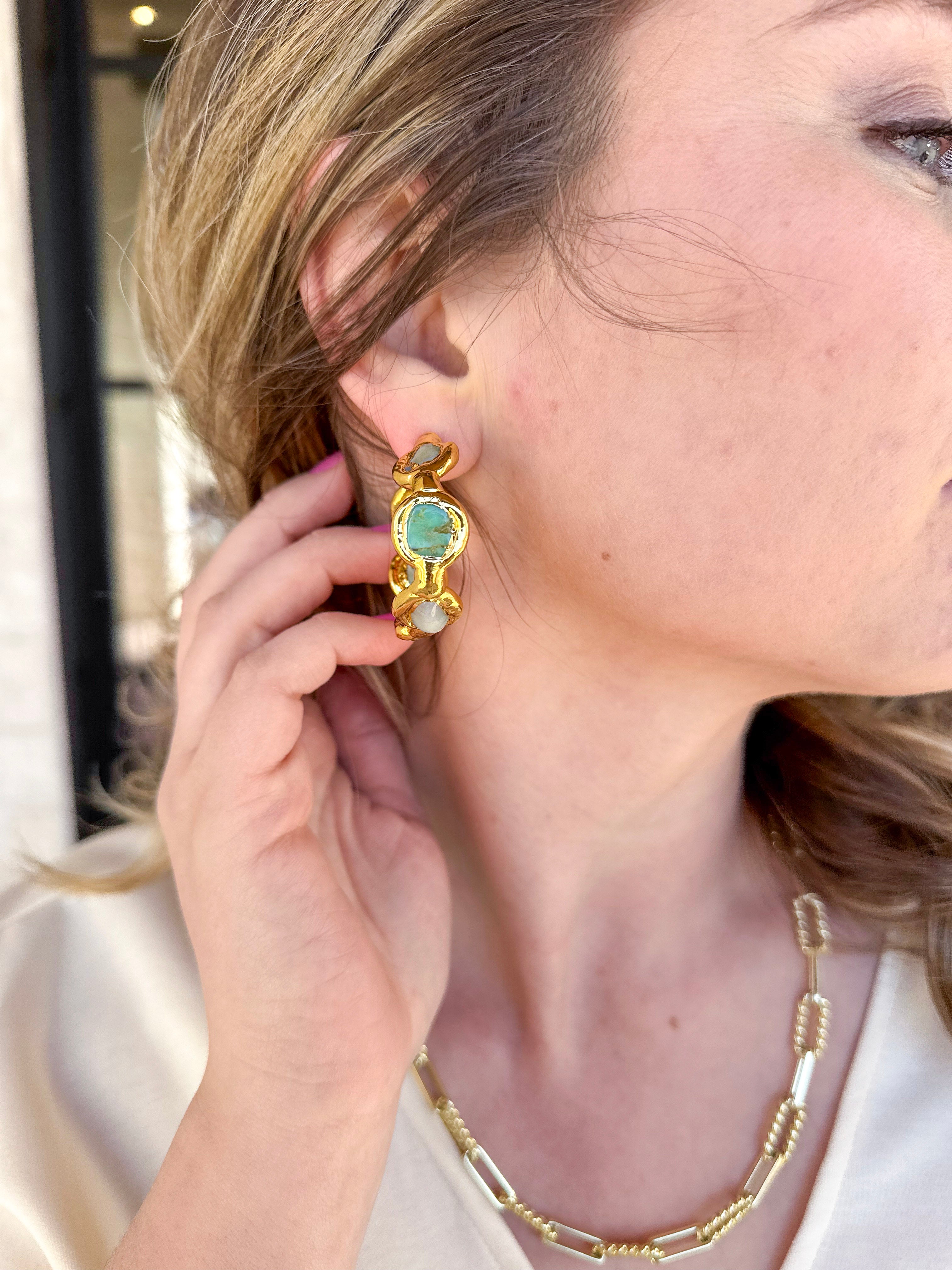 Easton Elle - Paradise Pearl Hoop Earrings - Green-110 Jewelry & Hair-Easton Elle-July & June Women's Fashion Boutique Located in San Antonio, Texas