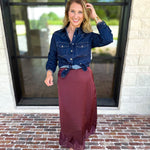 Fall Must Have Midi Skirt - Merlot-410 Shorts/Skirts-ENTRO-July & June Women's Fashion Boutique Located in San Antonio, Texas