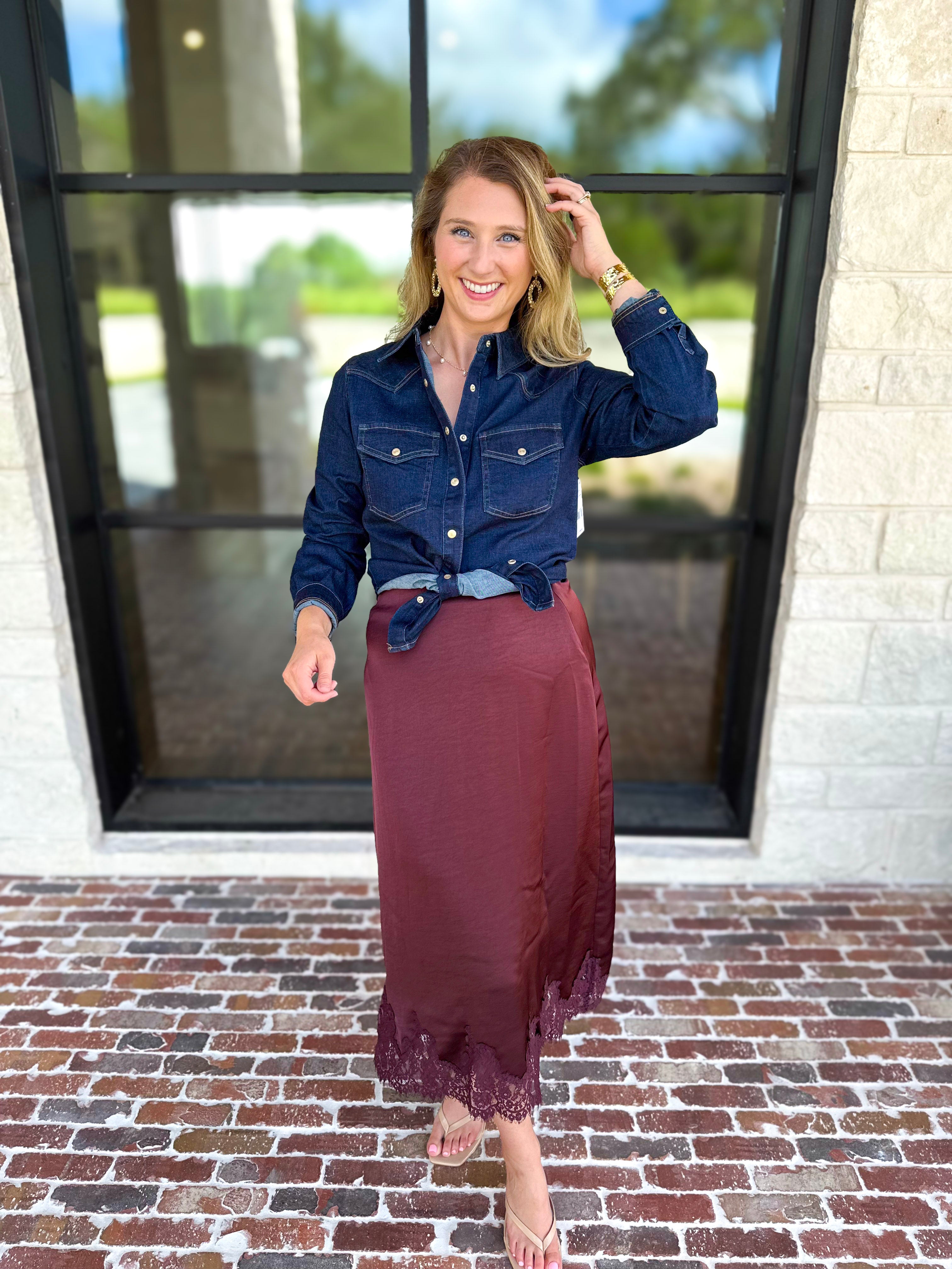 Fall Must Have Midi Skirt - Merlot-410 Shorts/Skirts-ENTRO-July & June Women's Fashion Boutique Located in San Antonio, Texas