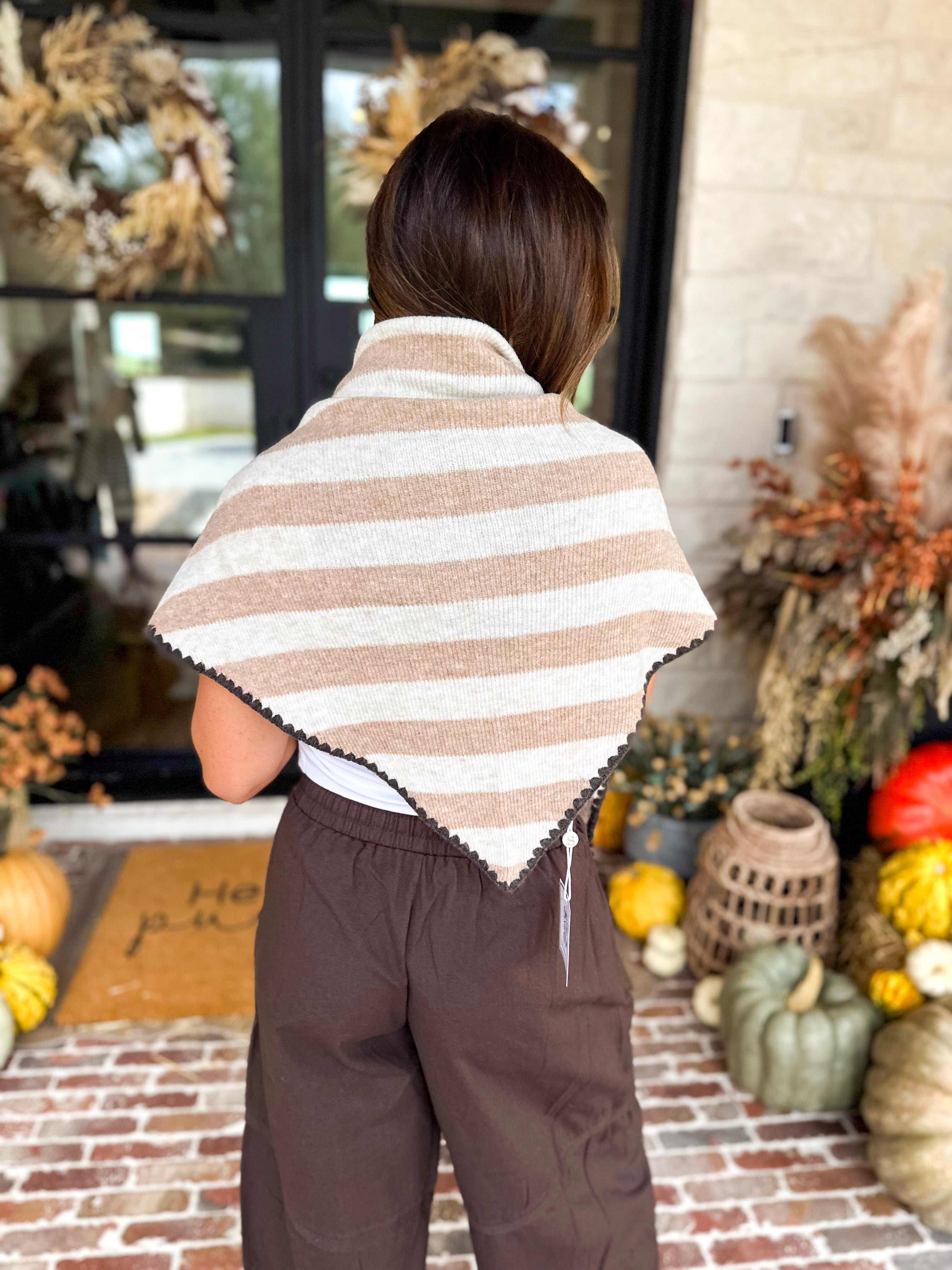 Oatmeal & Brown Triangle Scarf-130 Accessories-SHIRALEAH-July & June Women's Fashion Boutique Located in San Antonio, Texas