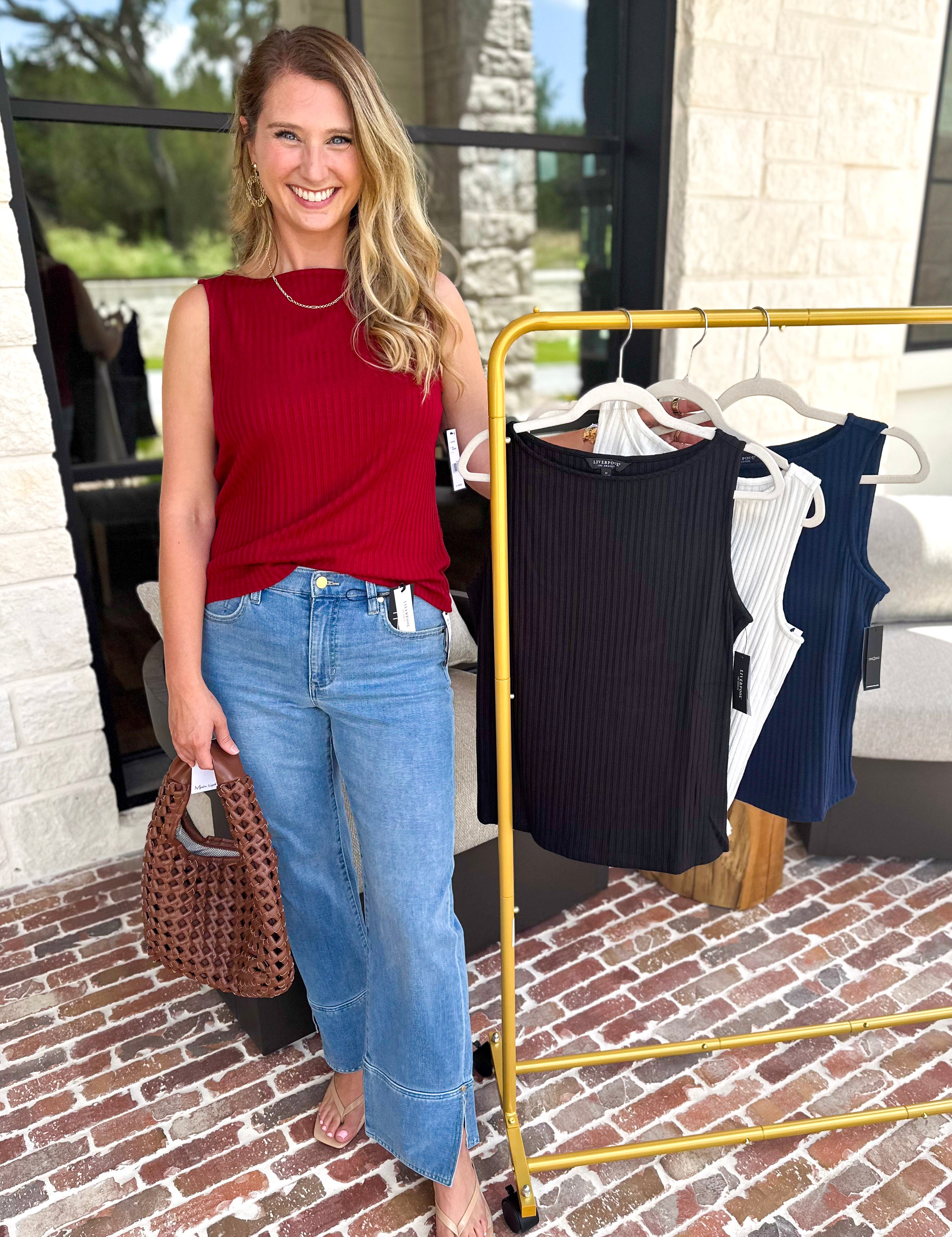 Liverpool - Classic Boatneck Knit Tank - Navy-210 Casual Blouses-LIVERPOOL JEANS COMPANY-July & June Women's Fashion Boutique Located in San Antonio, Texas