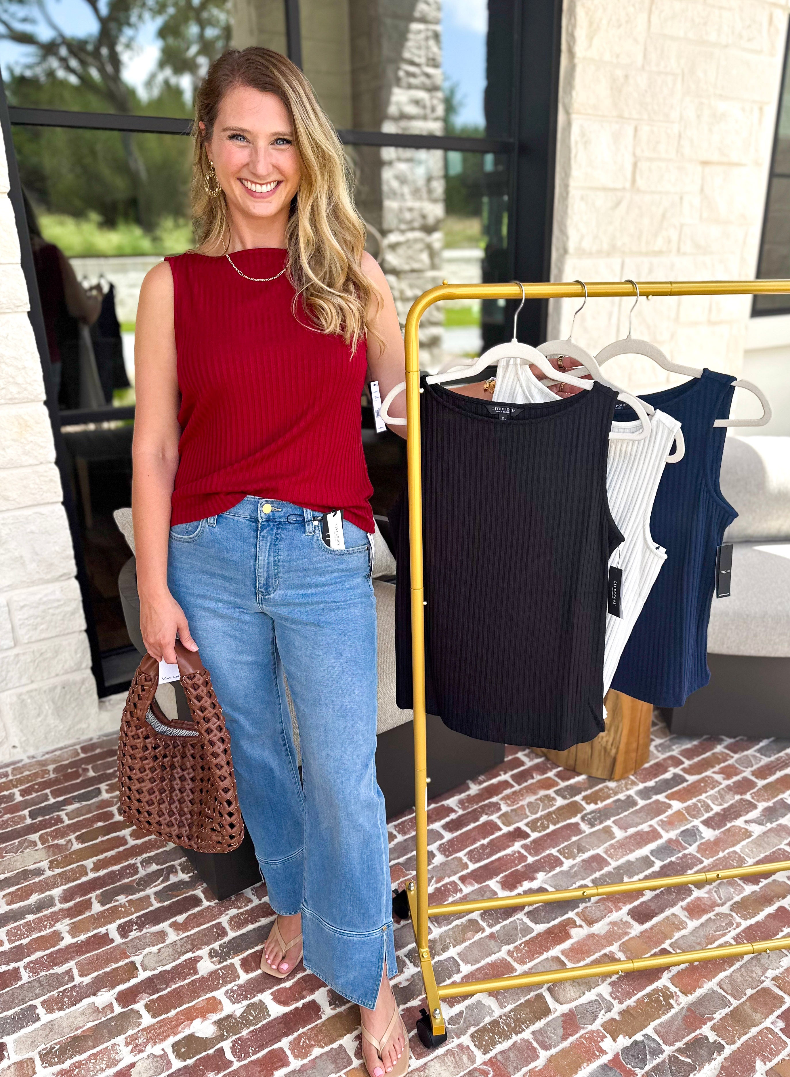 Liverpool - Classic Boatneck Knit Tank - Navy-210 Casual Blouses-LIVERPOOL JEANS COMPANY-July & June Women's Fashion Boutique Located in San Antonio, Texas