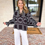 Bloom Where You're Planted Blouse - Black-200 Fashion Blouses-ENTRO-July & June Women's Fashion Boutique Located in San Antonio, Texas