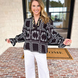 Bloom Where You're Planted Blouse - Black-200 Fashion Blouses-ENTRO-July & June Women's Fashion Boutique Located in San Antonio, Texas