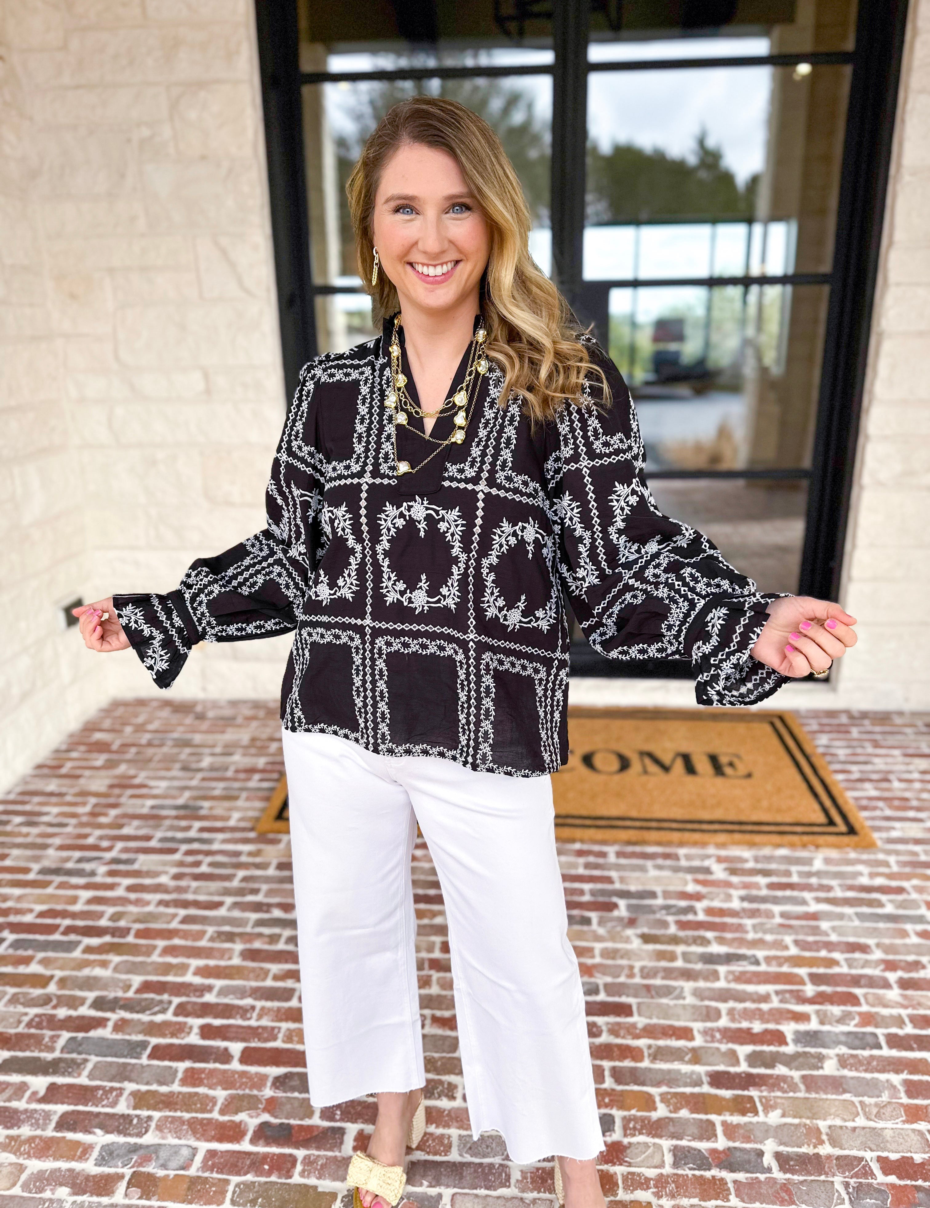 Bloom Where You're Planted Blouse - Black-200 Fashion Blouses-ENTRO-July & June Women's Fashion Boutique Located in San Antonio, Texas