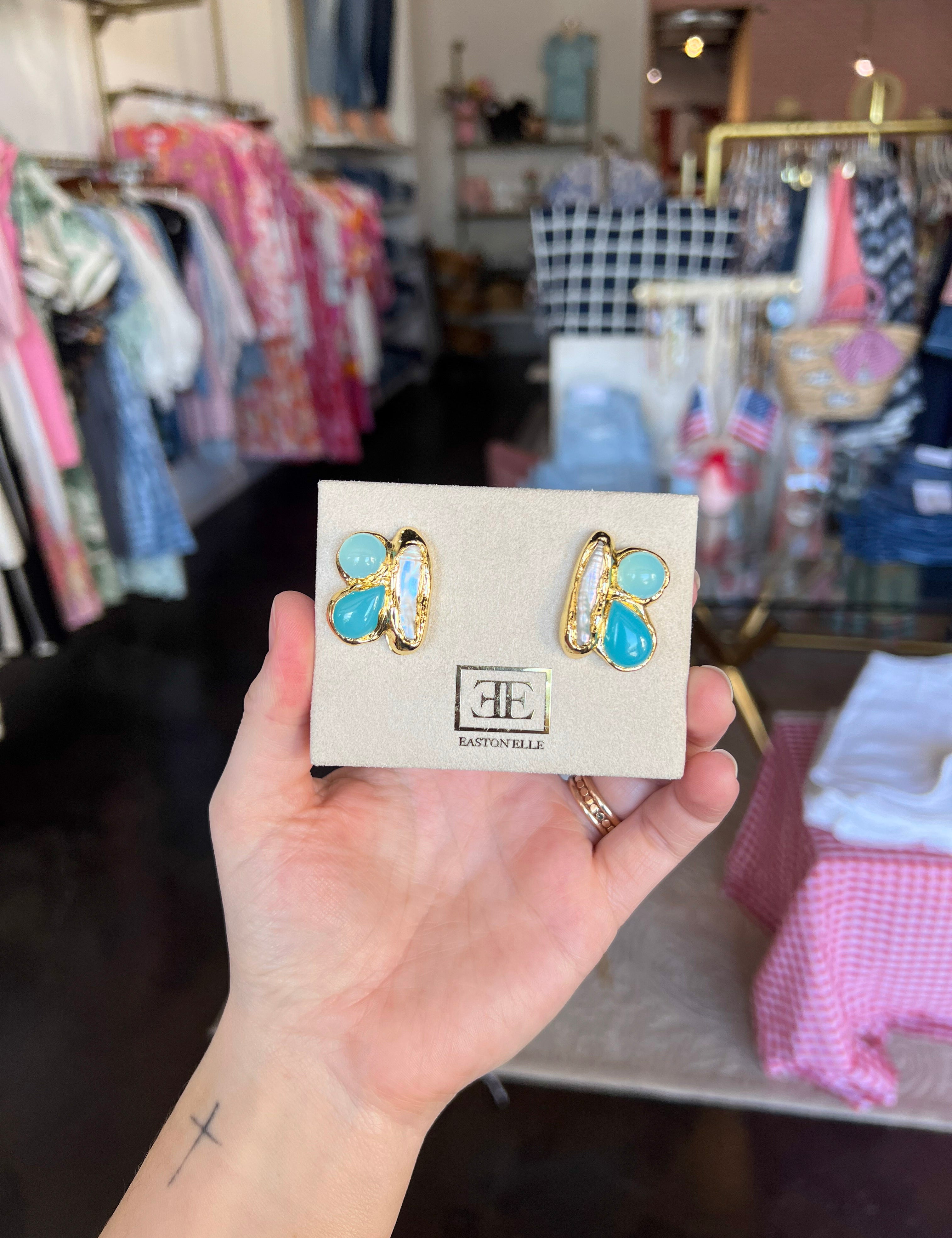 Easton Elle - Arch Stud Earrings - Aquamarine & White-110 Jewelry & Hair-Easton Elle-July & June Women's Fashion Boutique Located in San Antonio, Texas