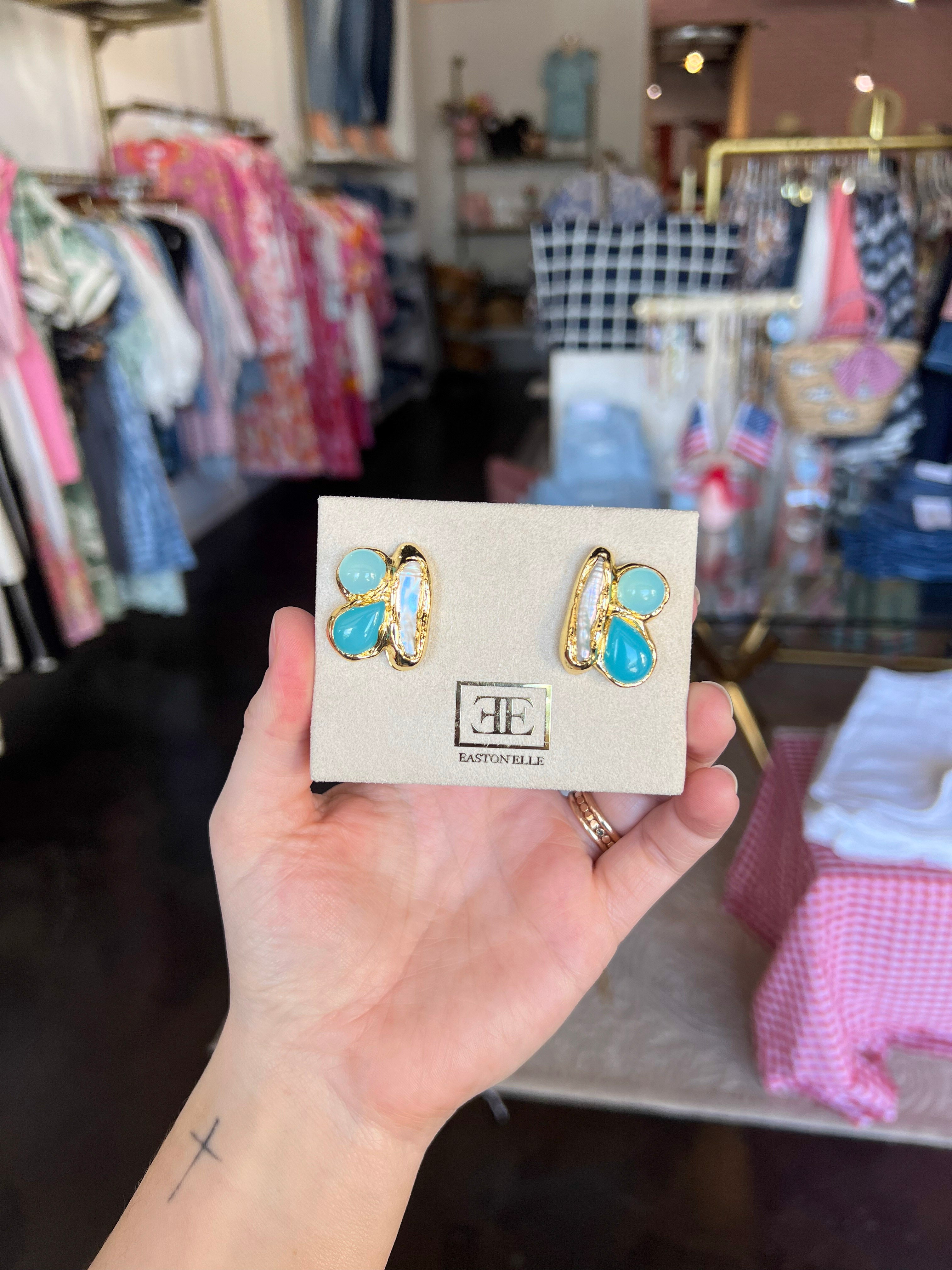 Easton Elle - Arch Stud Earrings - Aquamarine & White-110 Jewelry & Hair-Easton Elle-July & June Women's Fashion Boutique Located in San Antonio, Texas