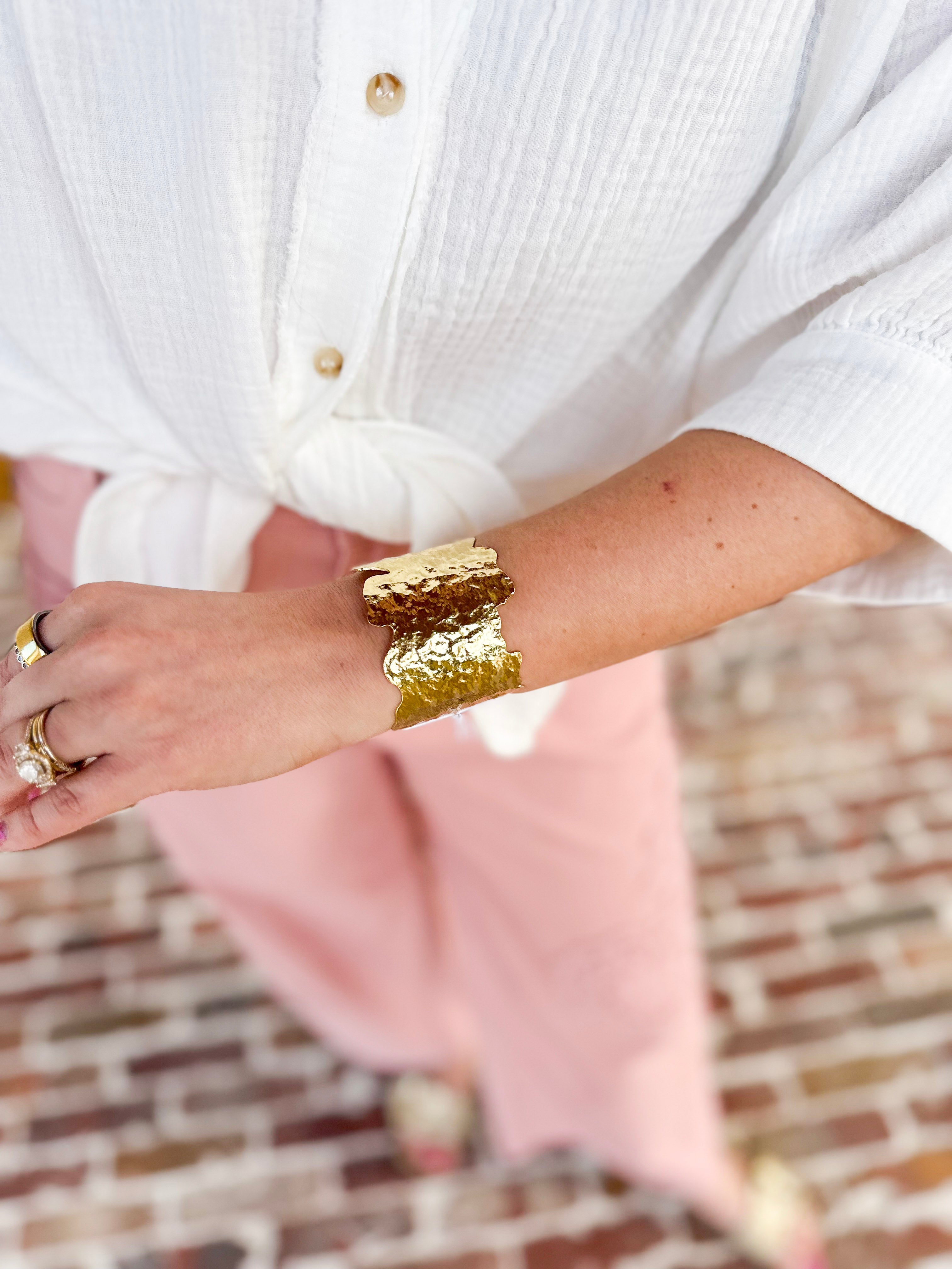 Easton Elle - Ulta Thick Plated Cuff Bracelet - Gold-110 Jewelry & Hair-Easton Elle-July & June Women's Fashion Boutique Located in San Antonio, Texas