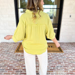 Gauze Button Down Blouse - Chartreuse-200 Fashion Blouses-IN FEBRUARY-July & June Women's Fashion Boutique Located in San Antonio, Texas