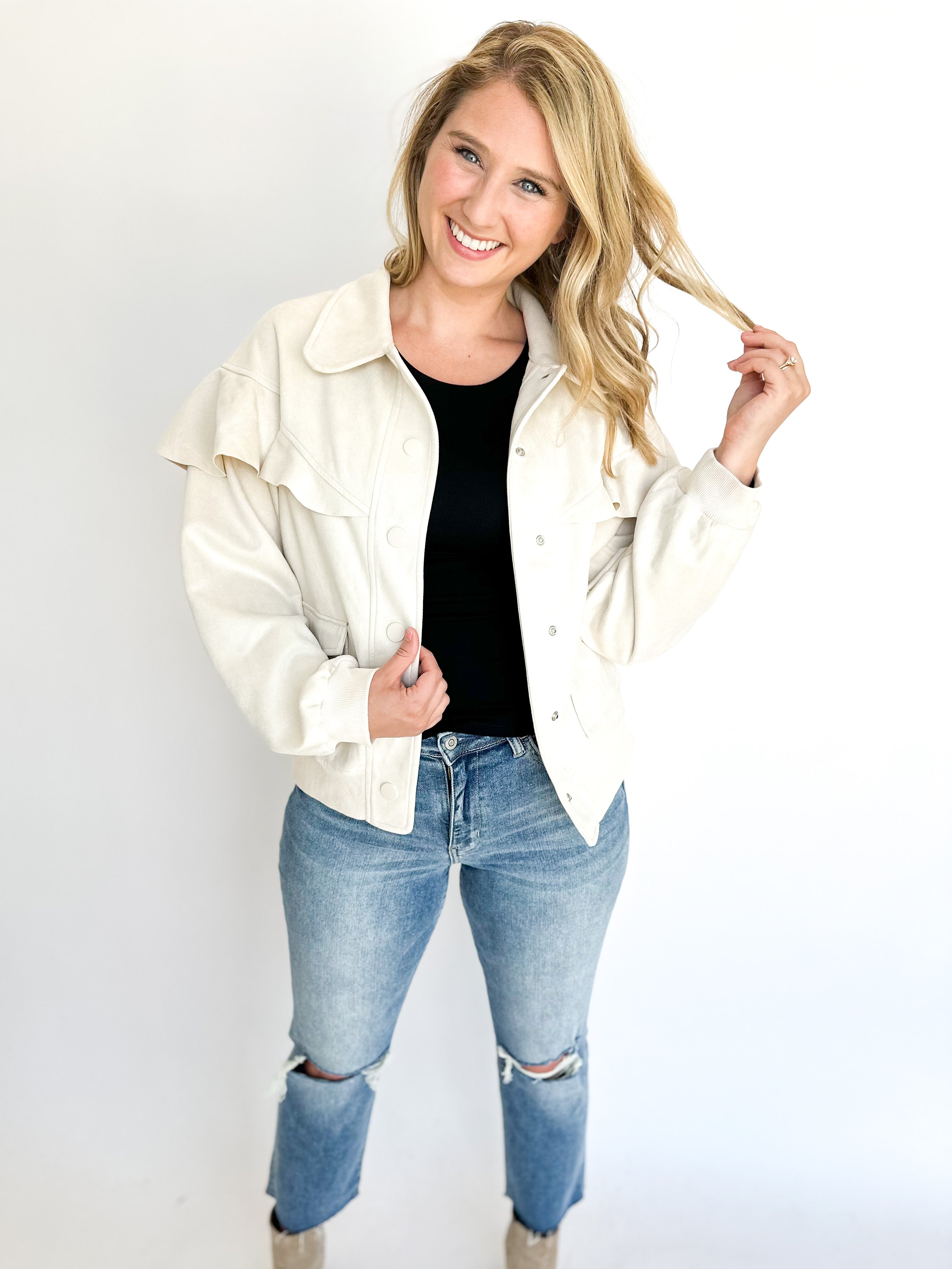 The Emma Bomber Jacket - Cream-600 Outerwear-FATE-July & June Women's Fashion Boutique Located in San Antonio, Texas