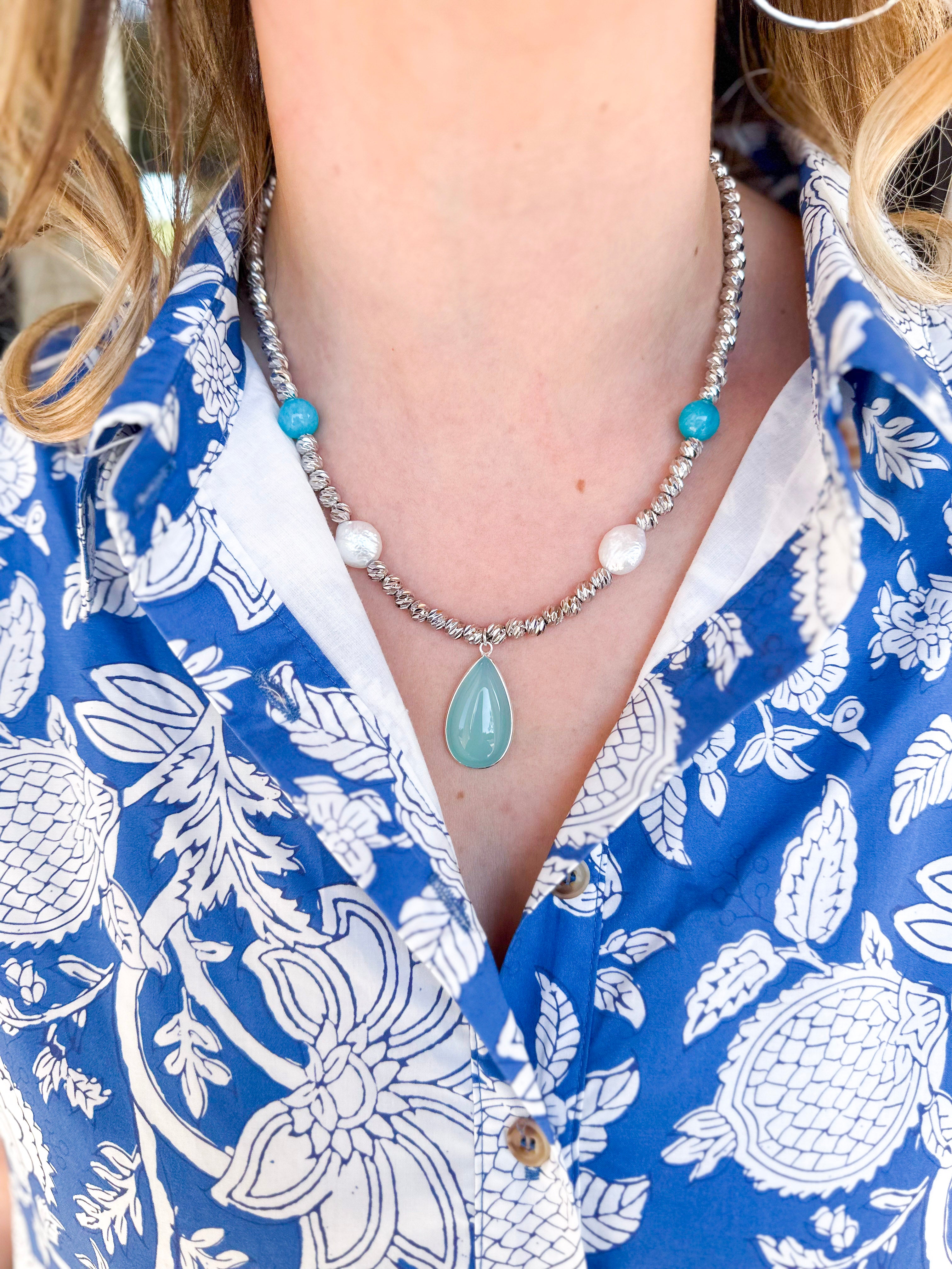 Easton Elle - Beam Multi Stone Necklace w/ Pendant - Silver-110 Jewelry & Hair-Easton Elle-July & June Women's Fashion Boutique Located in San Antonio, Texas