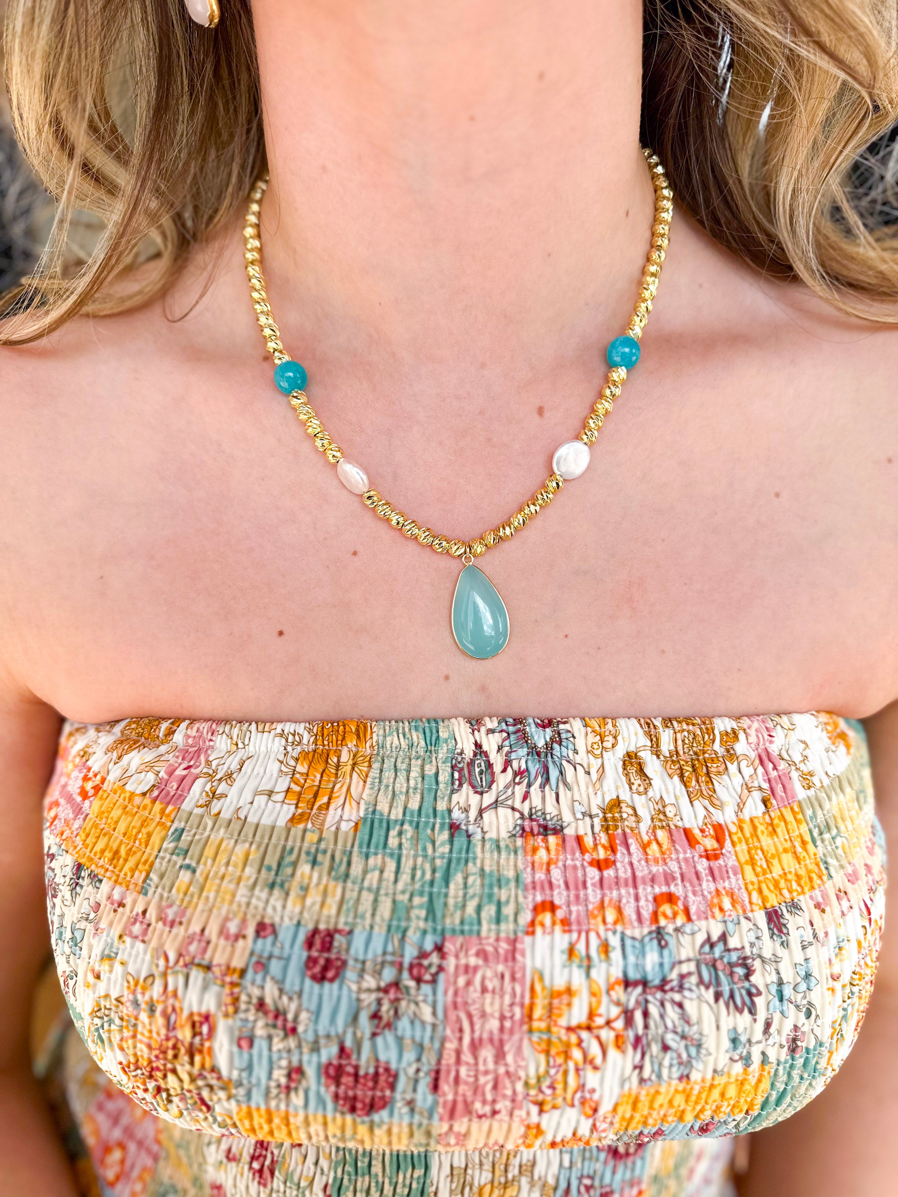 Easton Elle - Beam Multi Stone Necklace w/ Pendant - Gold-110 Jewelry & Hair-Easton Elle-July & June Women's Fashion Boutique Located in San Antonio, Texas