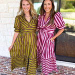 Color Drench Striped Midi Dress - Martini Olive-500 Midi-ENTRO-July & June Women's Fashion Boutique Located in San Antonio, Texas