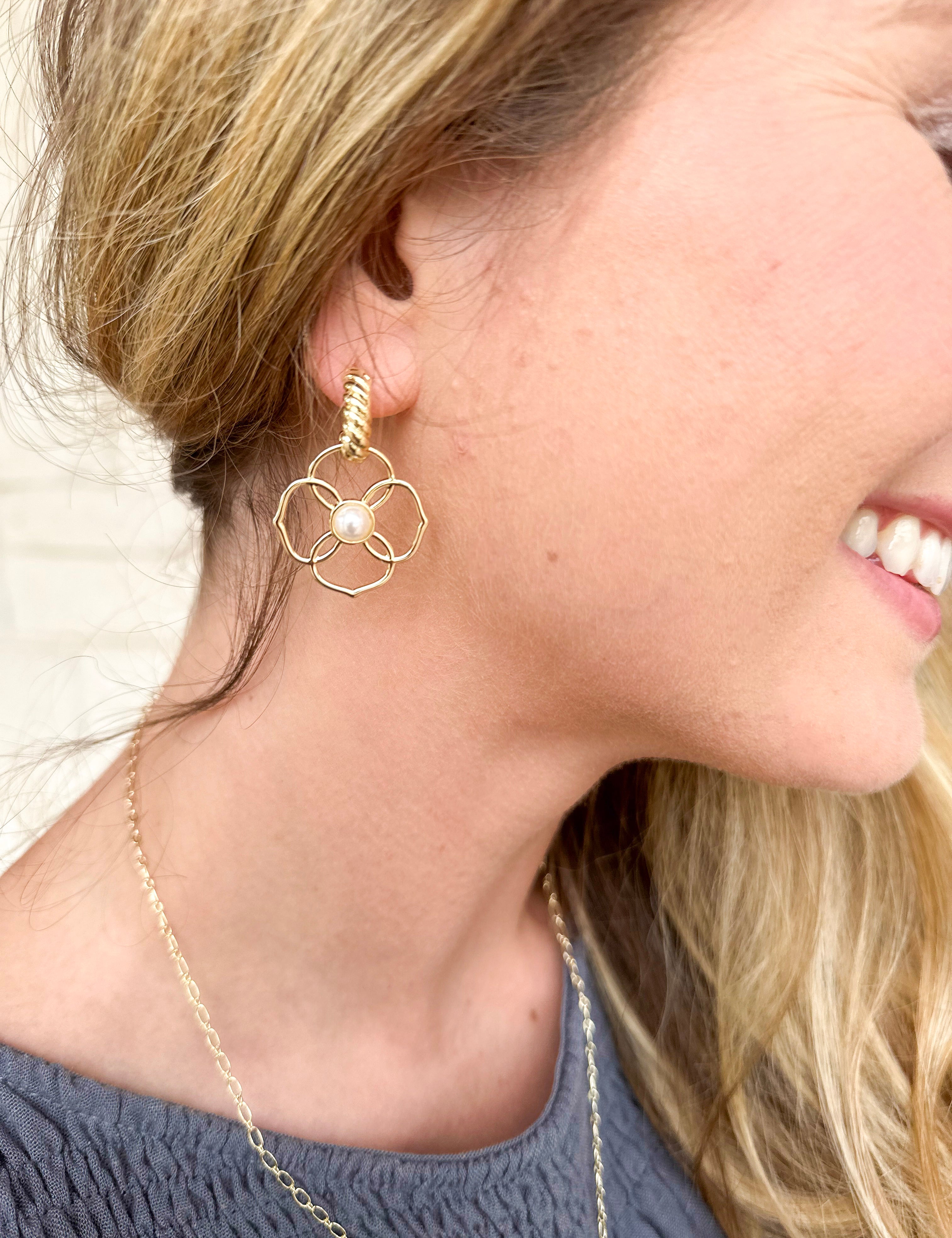 Natalie Wood - Botanic Drop Earrings - Pearl-110 Jewelry & Hair-Natalie Wood-July & June Women's Fashion Boutique Located in San Antonio, Texas