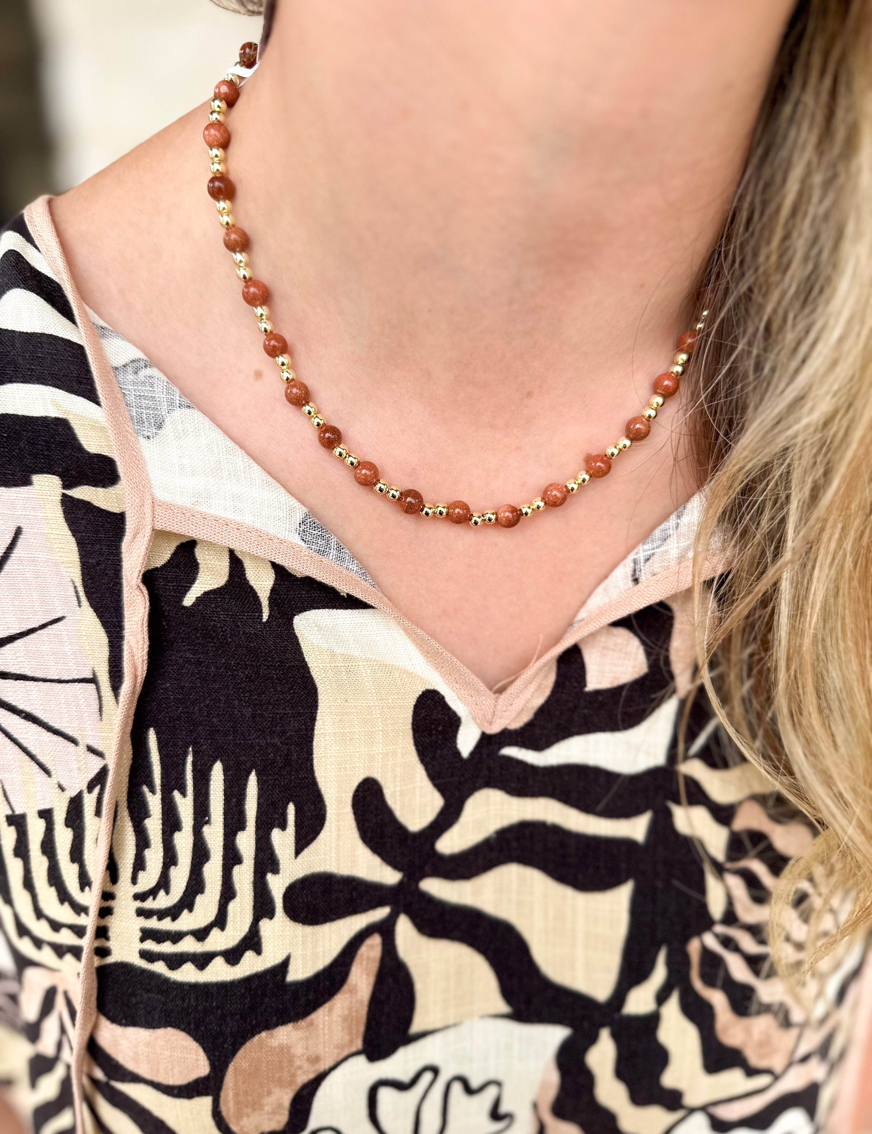 Natalie Wood - Adorned Mini Beaded Necklace - Sandstone-110 Jewelry & Hair-Natalie Wood-July & June Women's Fashion Boutique Located in San Antonio, Texas
